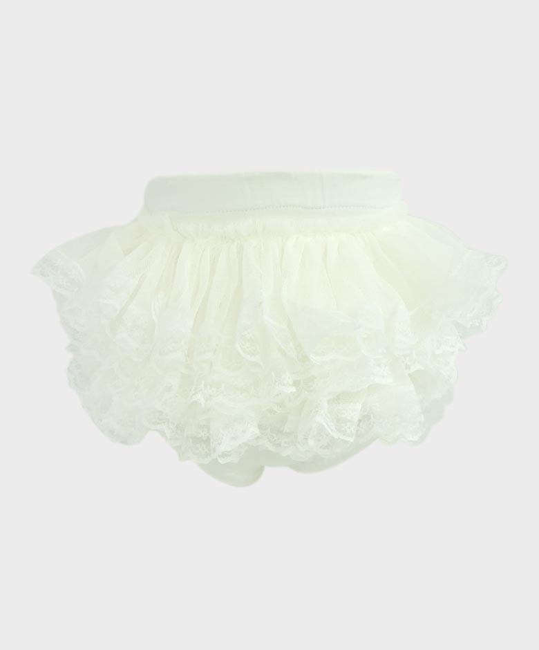 Baby Girls Ruffled Lace  bloomers - Ivory