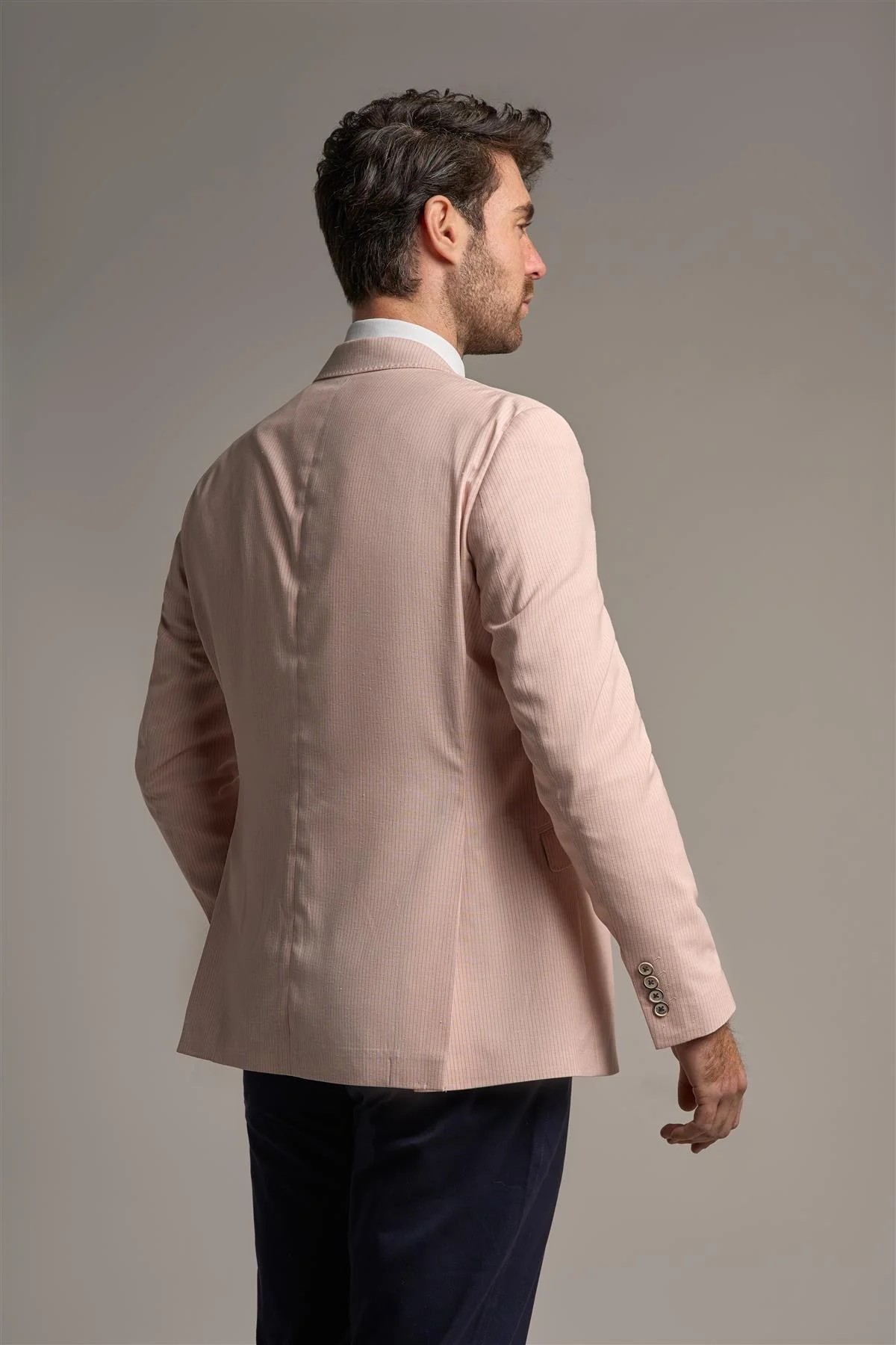 Men’s Slim Fit Pinstripe Pink Blazer- SENAN