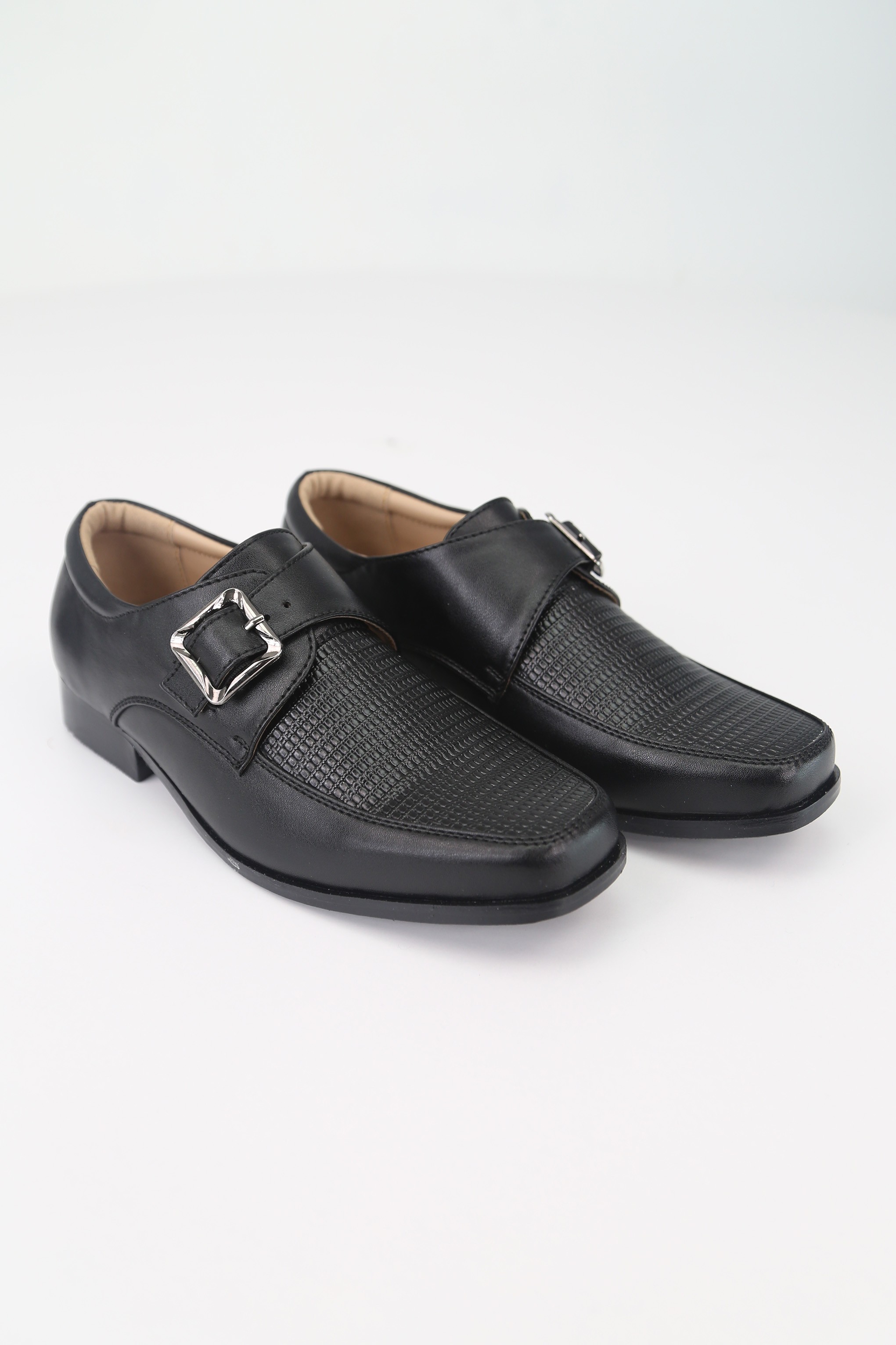 Boys Textured Leather Buckled Monk Shoes