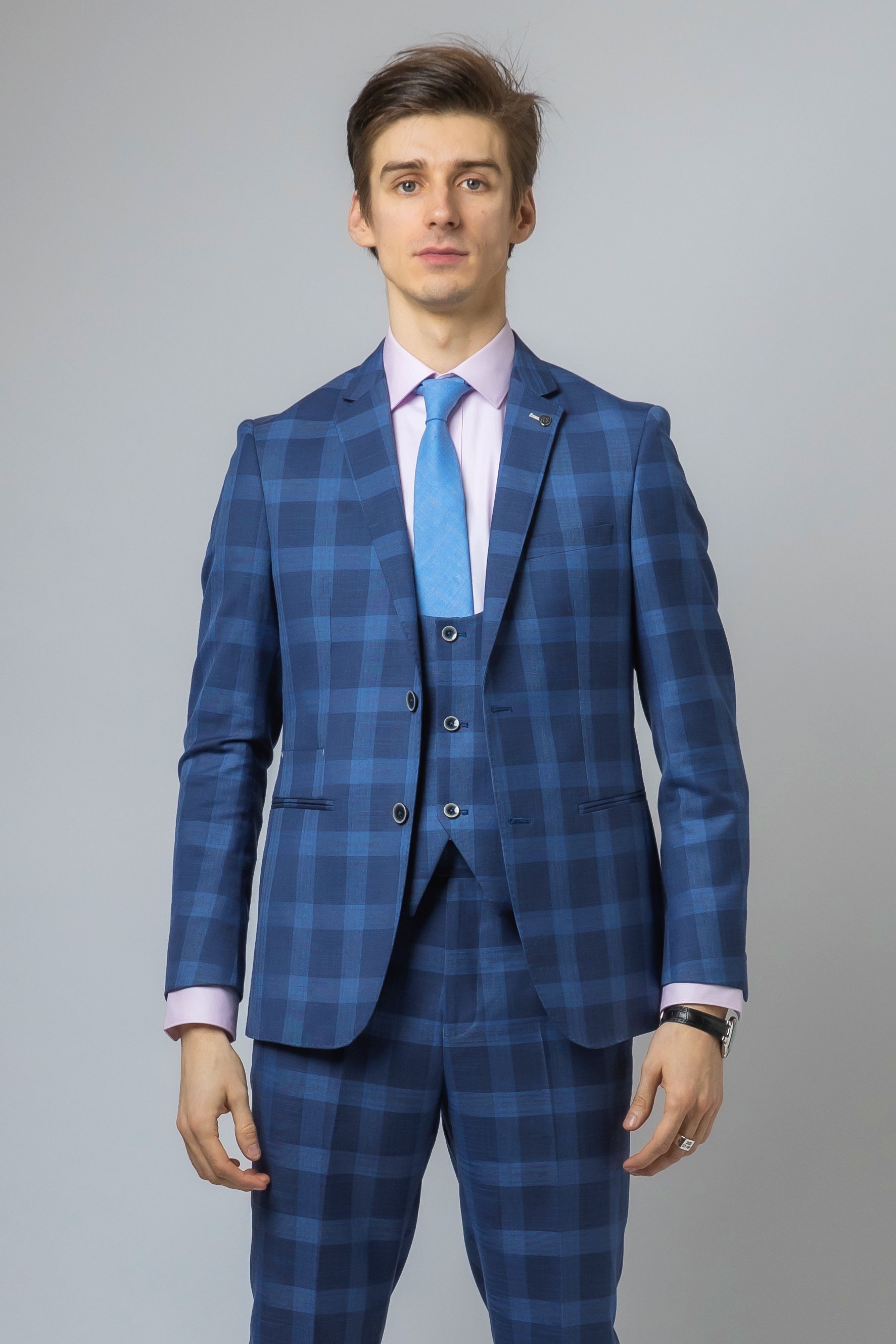 Men's Check Slim Fit Blue Suit Jacket - Hunter