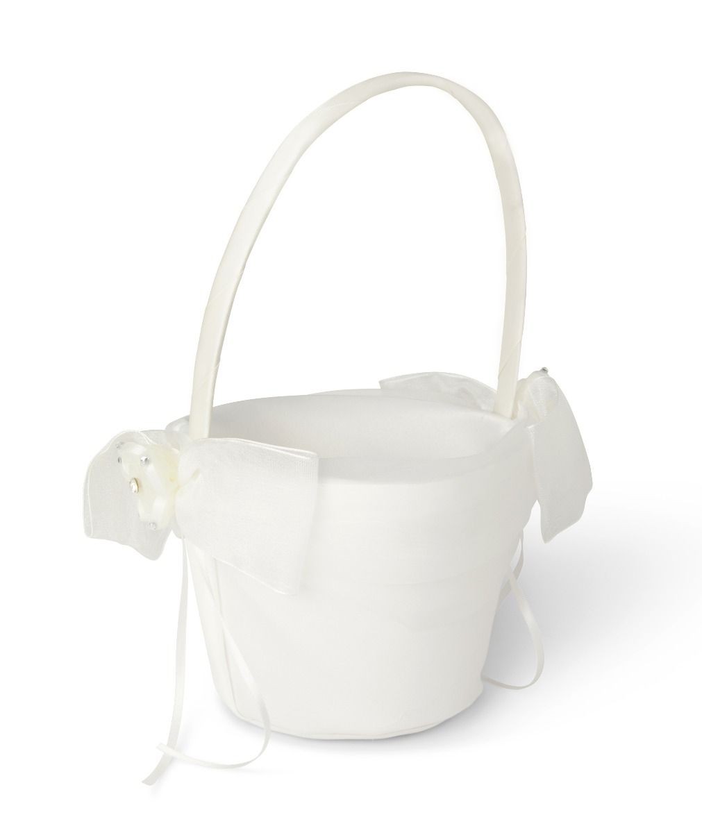 Flower Girl Basket with Bow and Pearl Accents - GBK115 - Ivory