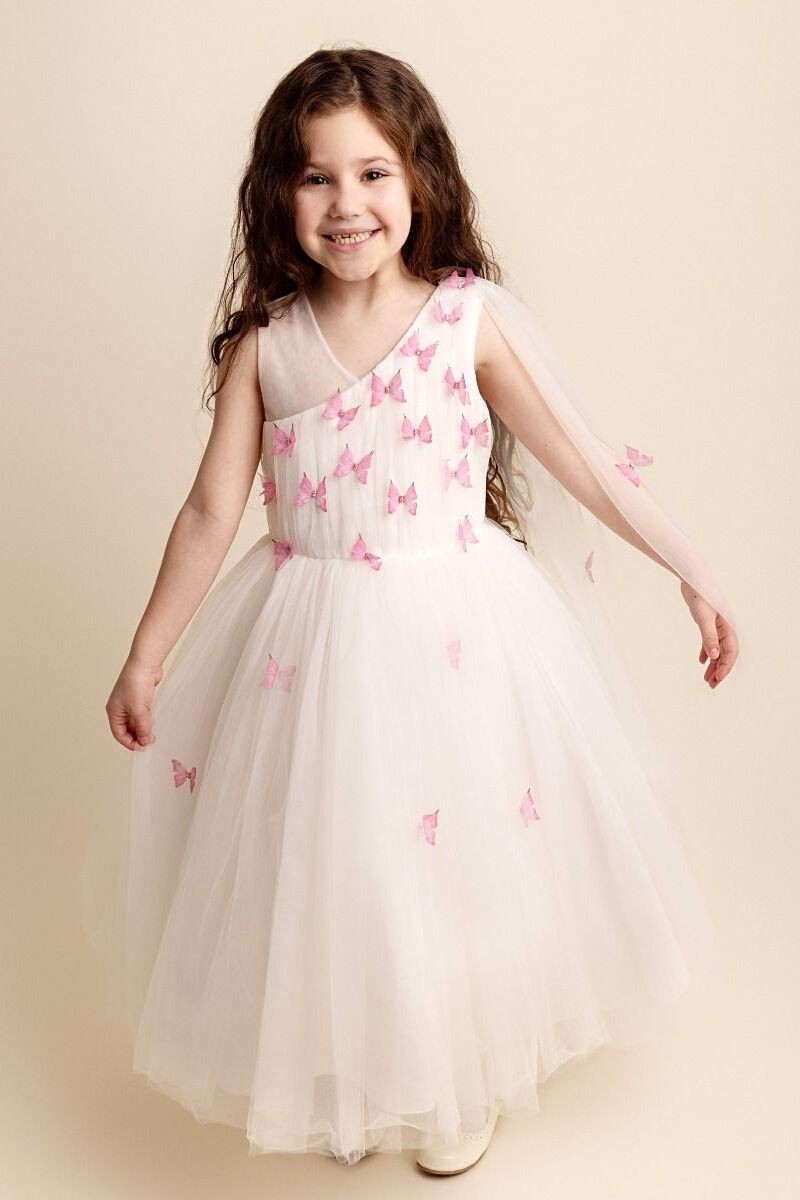 Girls Tulle Dress with Butterfly Appliques - PARIS