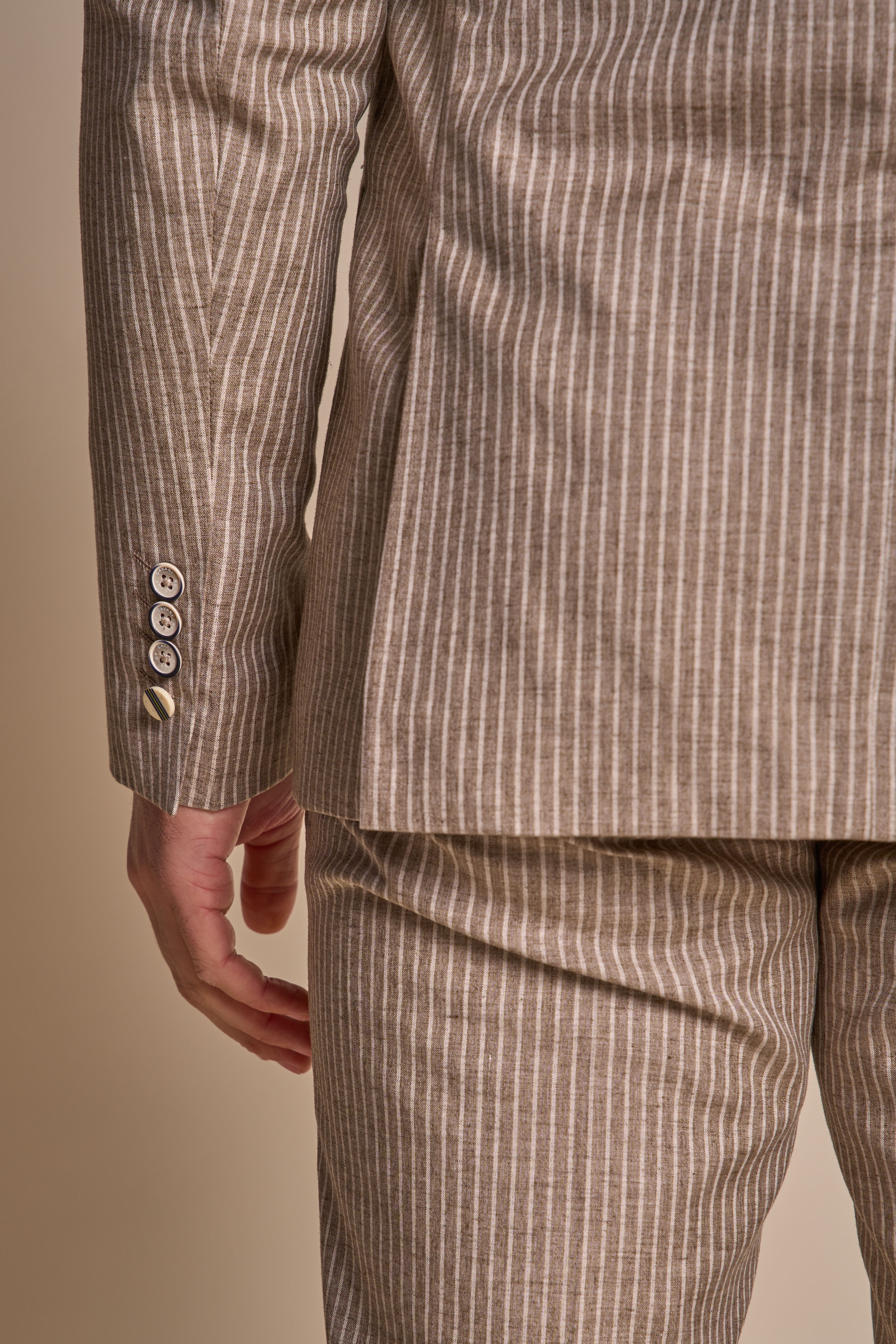 Men’s Slim Fit Pinstripe Beige Suit Jacket – KRAKEN Sand