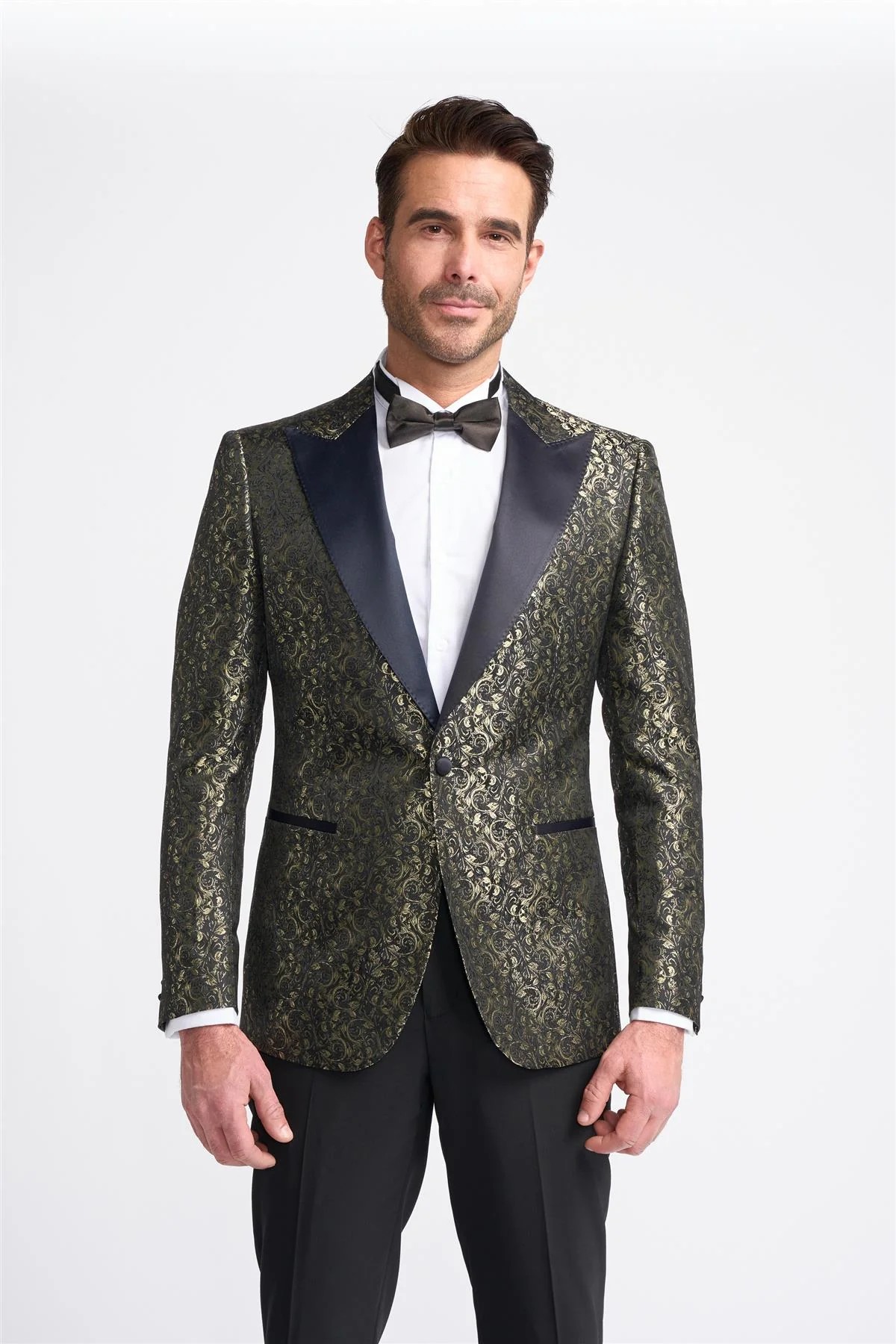 Men’s Paisley Shimmery Tuxedo Blazer - TOROS - Gold