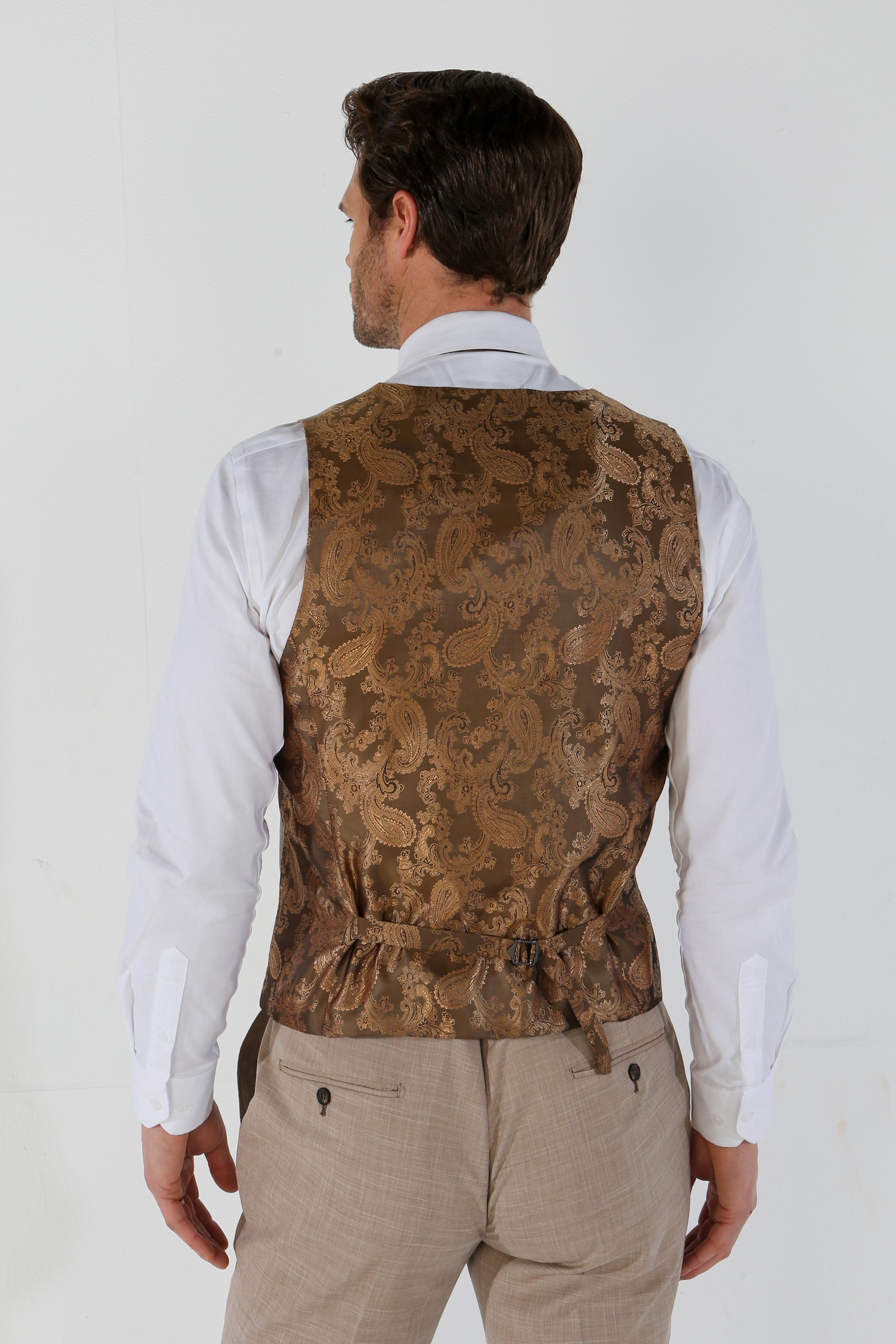 Men's Tailored Fit Plaid Waistcoat - KURT - Beige