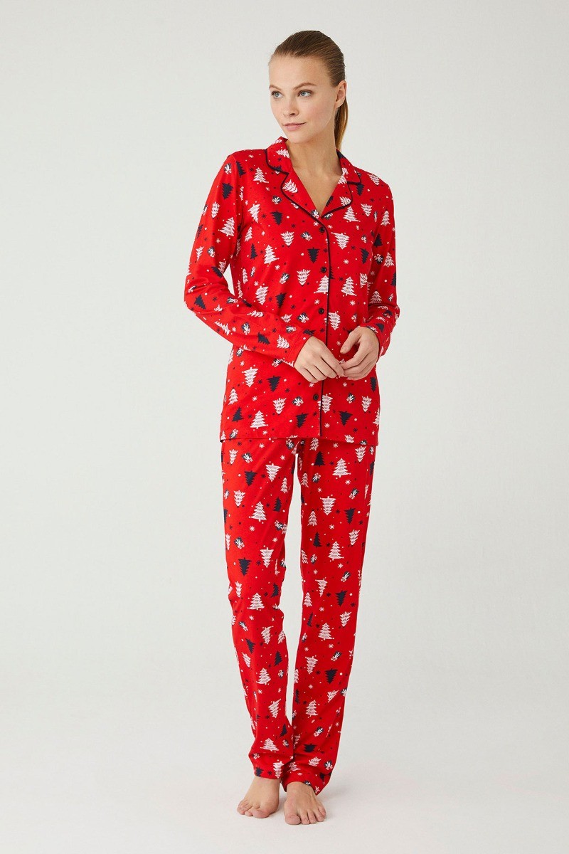 Women's Patterned Red Pyjama 