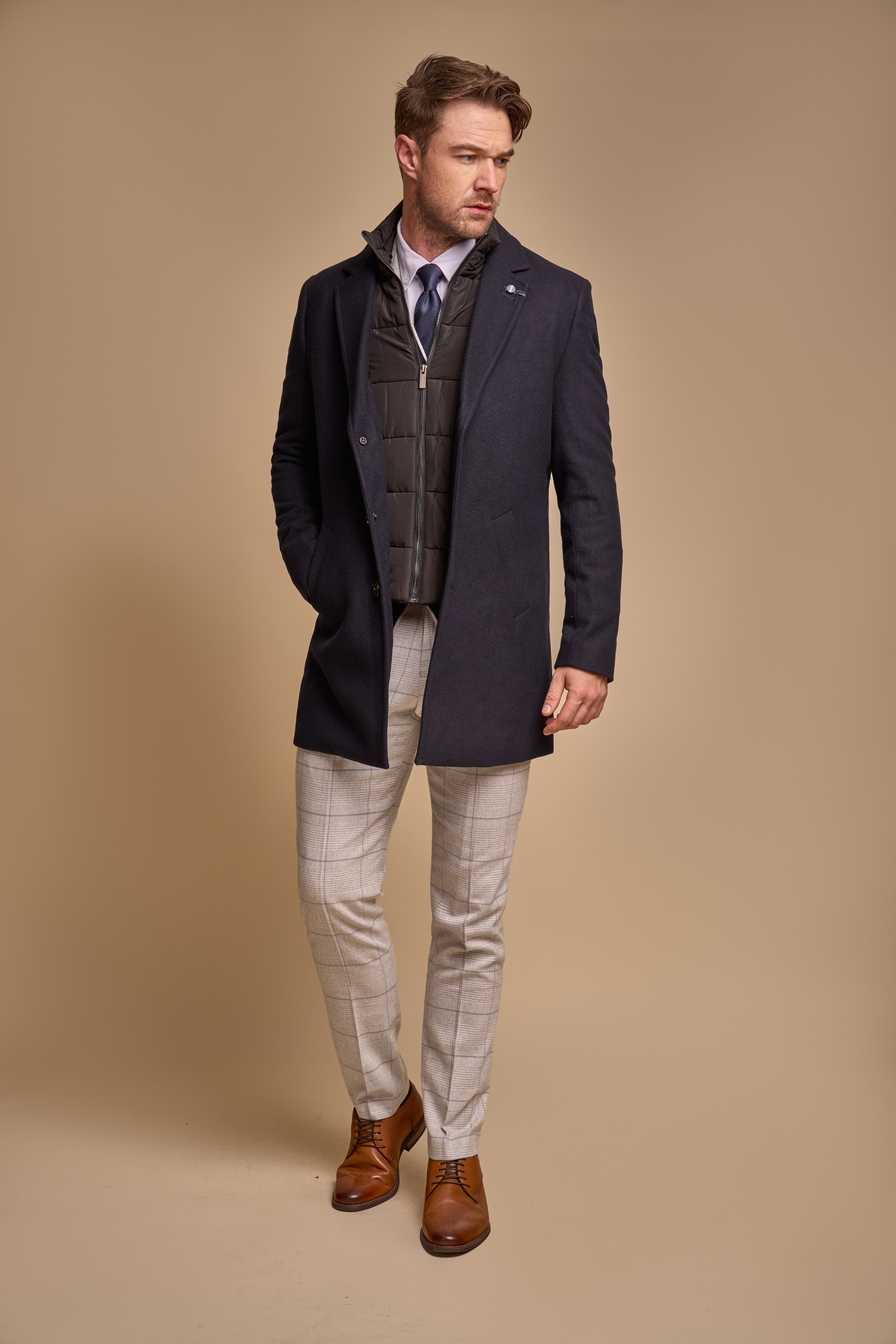 Men's Slim Fit Wool Blend Coat - SANFORD - Navy Blue