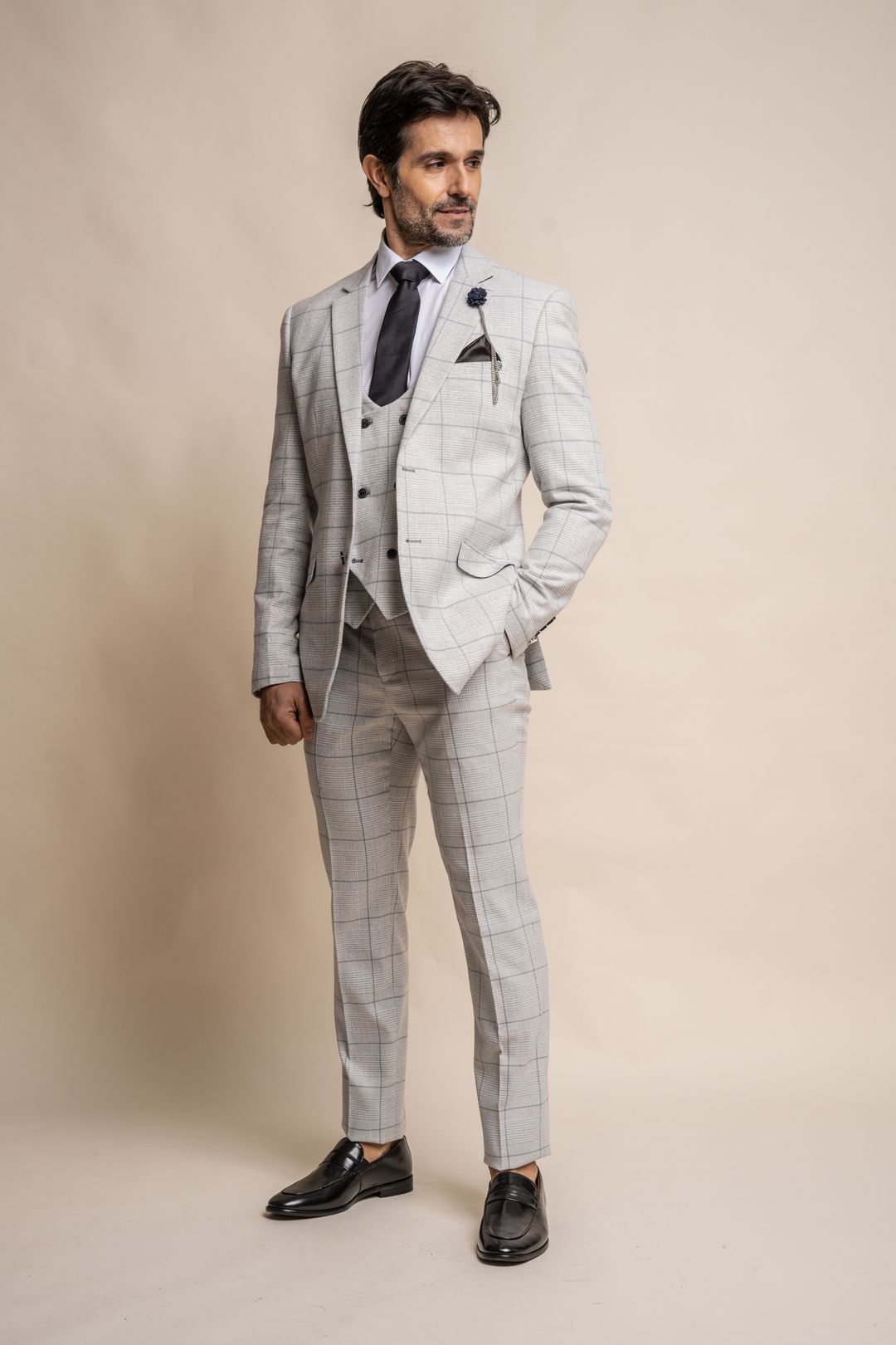 Light grey shop check waistcoat