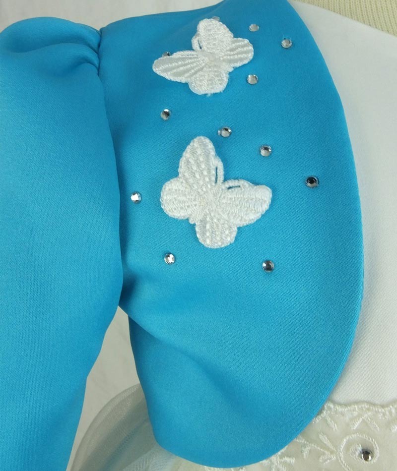 Girls Christening Wedding Dress with Butterfly Bolero Jacket - Ivory- Blue