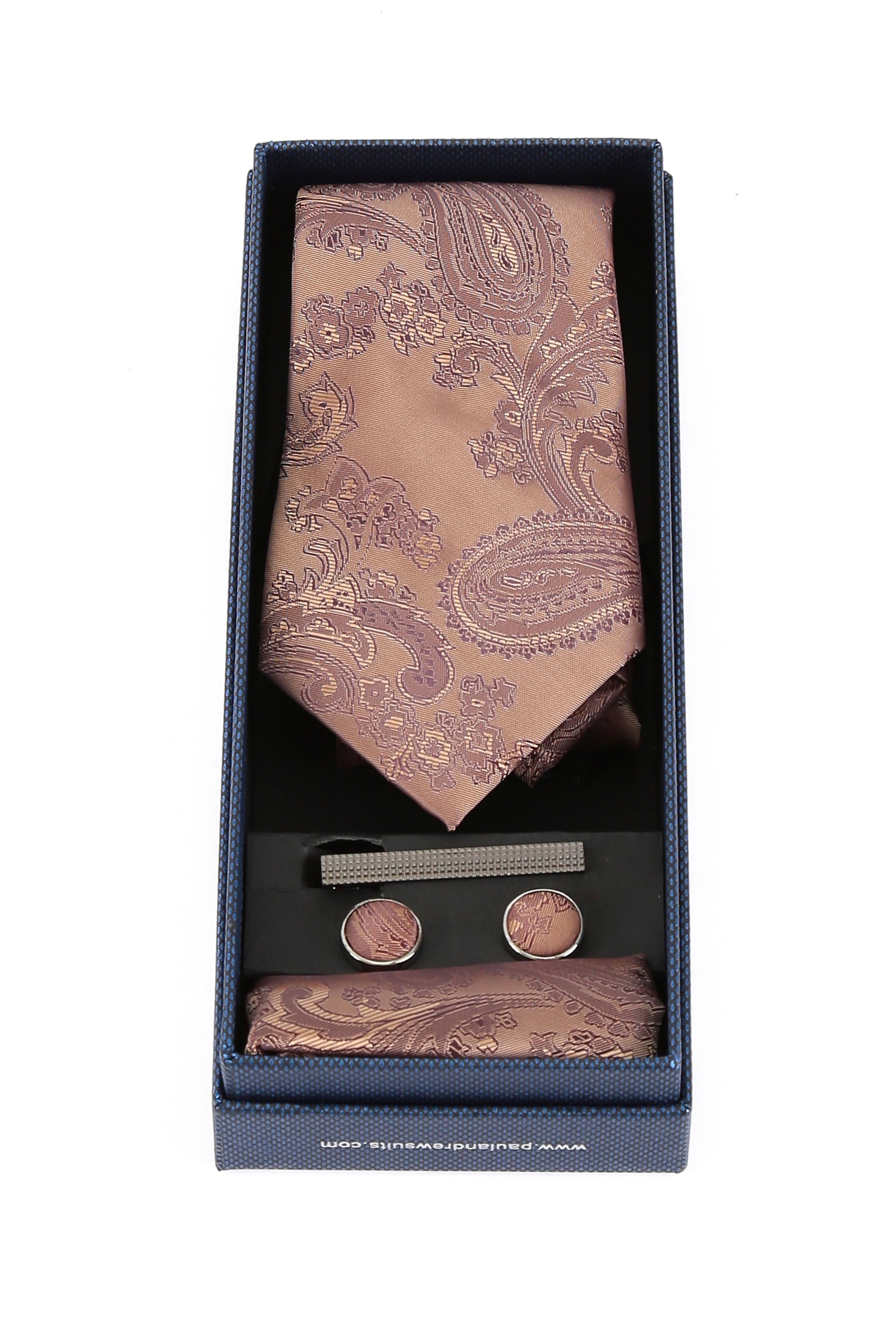 Men's Paisley Tie Cufflink Set - Light Brown