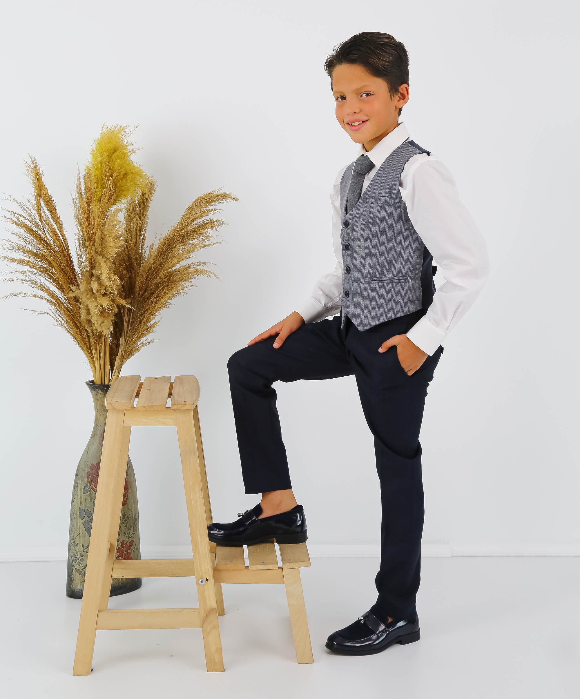 Boys Herringbone Tweed Single-breasted Formal Waistcoat