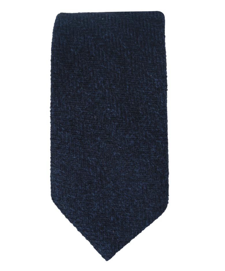 Boys & Men's Herringbone Tweed Tie & Pocket Square Set - Navy Blue