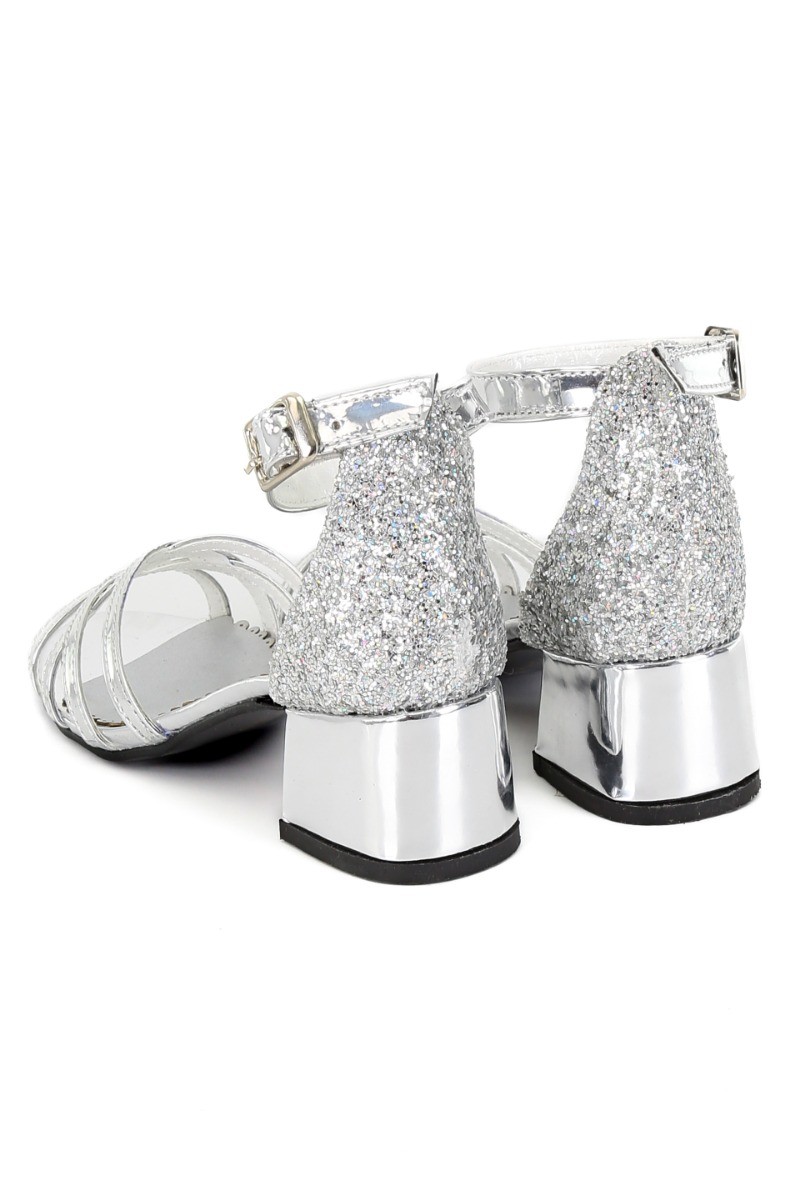 Girls Criss Cross Strappy Sandals Block Heel Dress Shoes - Silver
