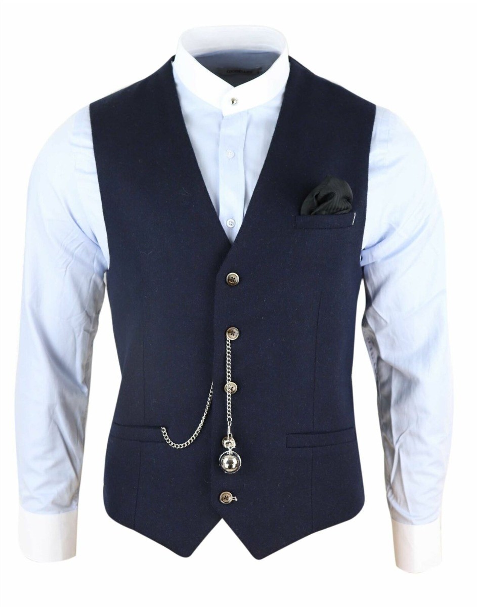 Men's Tweed Wool Blend Waistcoat - Kyra Navy - Navy Blue