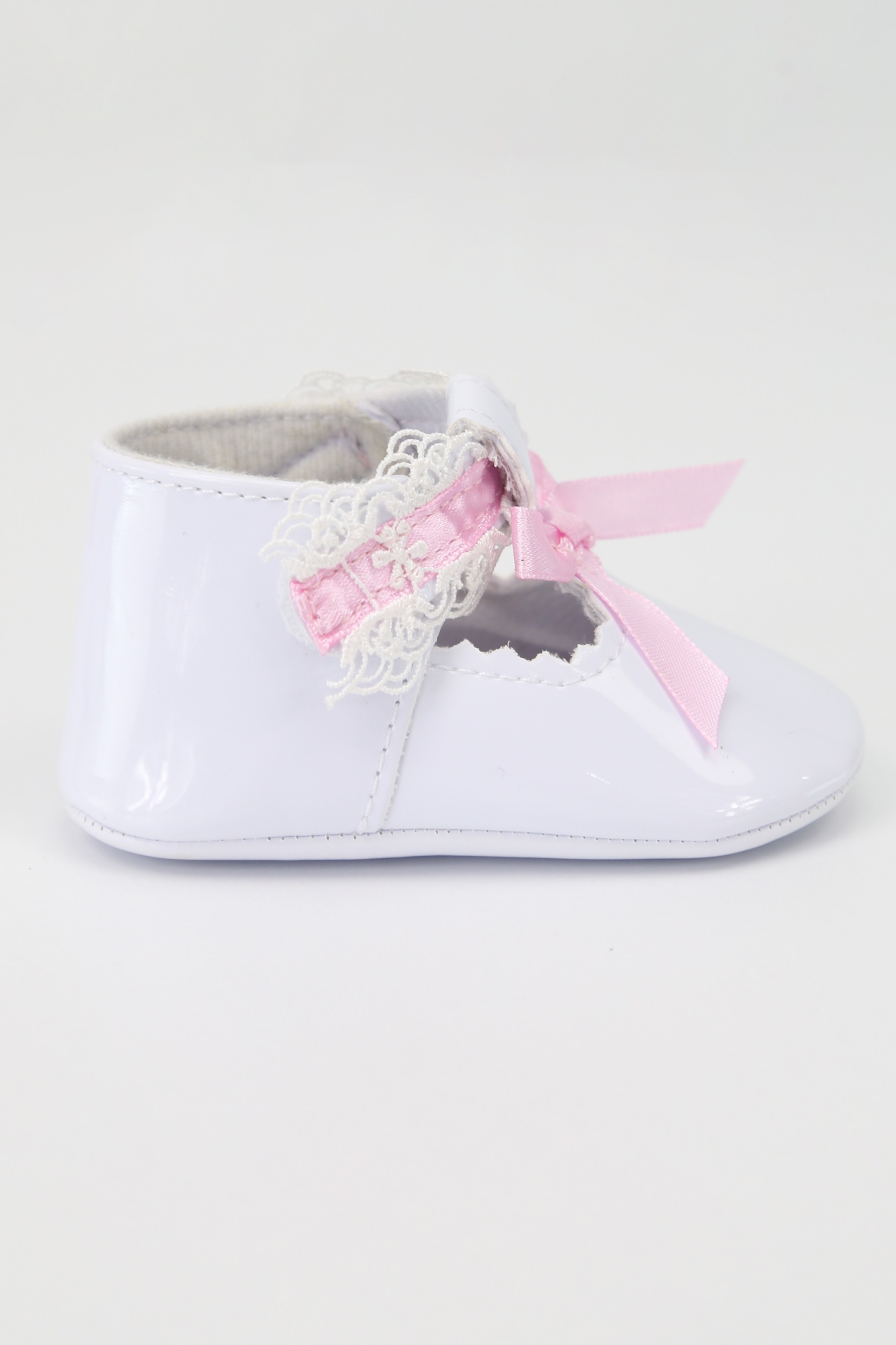 Baby Girls Patent Christening Shoes with Lace Details - VALENTINA