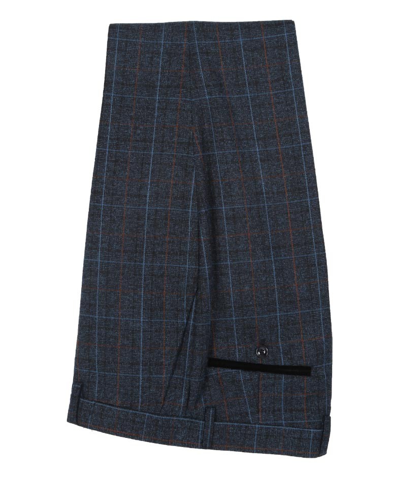 Men's Check Plaid Formal Trousers - HARVEY - Navy Blue