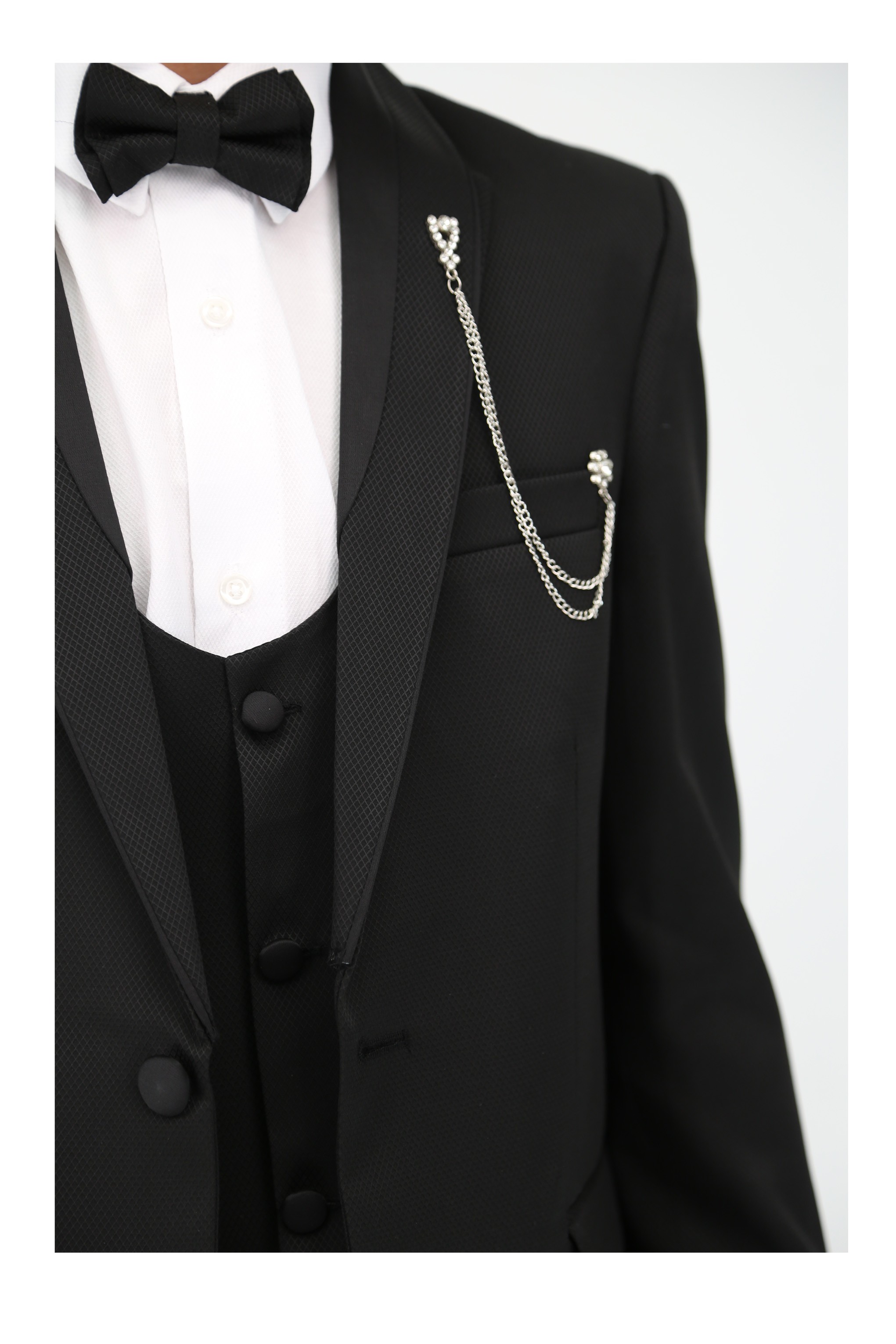 Boys' Satin Shawl Lapel Self-Patterned Tuxedo Suit, 6-Piece Set 