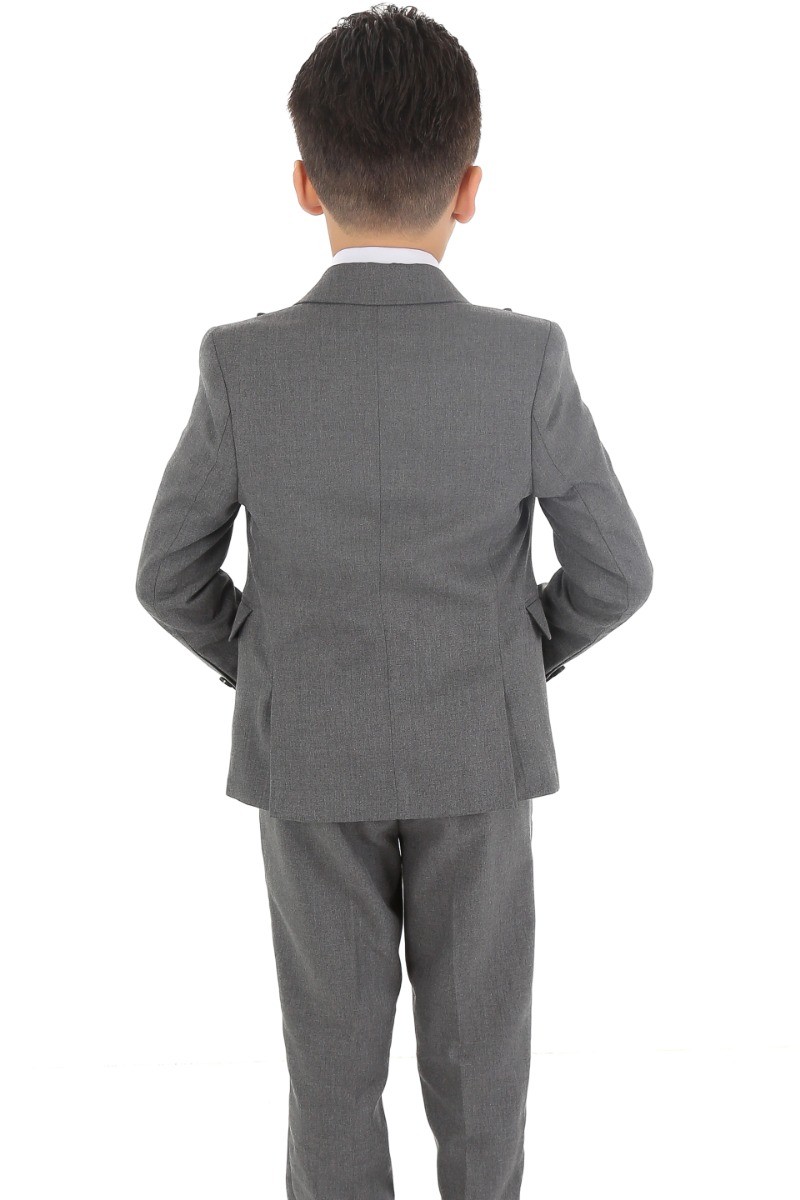Boys Slim Fit Herringbone 8 Piece Suit Set - KING - Grey