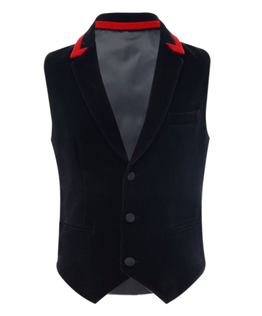 Boys Winged Collar Velvet Black Waistcoat