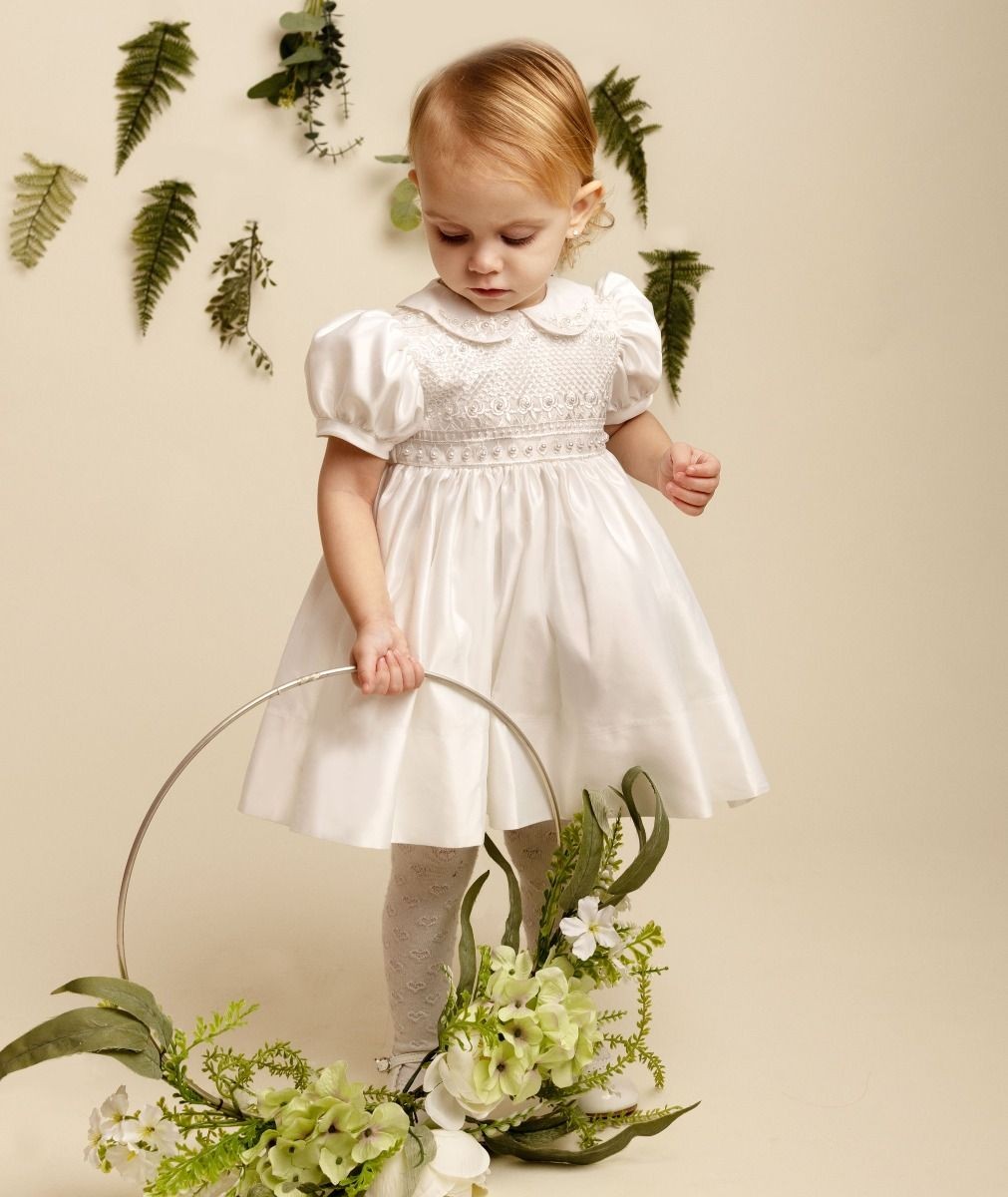 Ivory Satin and Beaded Dress for Girls and Babies – ZELDA