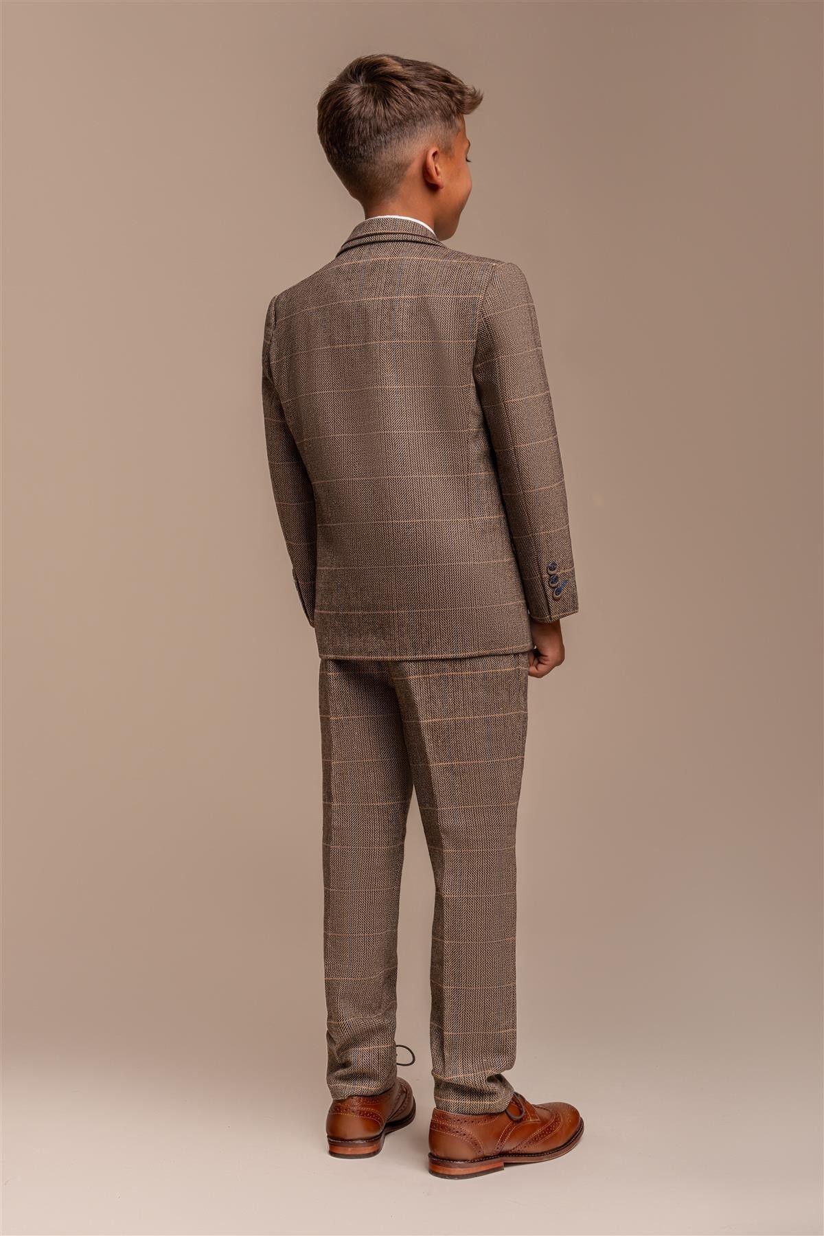 Boys Wool Blend Herringbone Check Suit - ALBERT