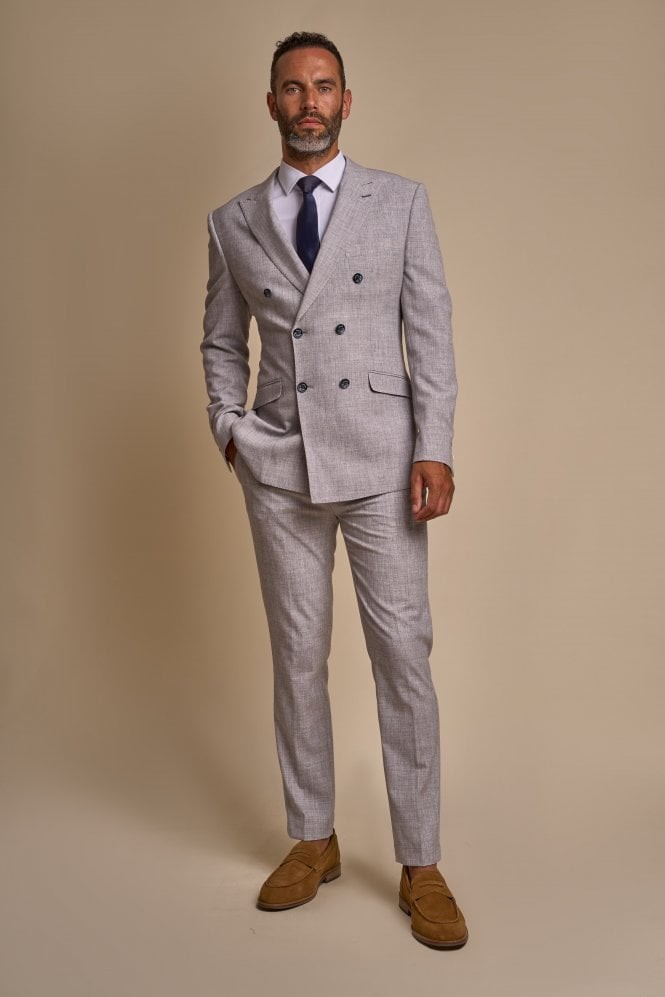 Men's Double Breasted Slim Fit Suit Jacket - TOKYO - Dove Grey