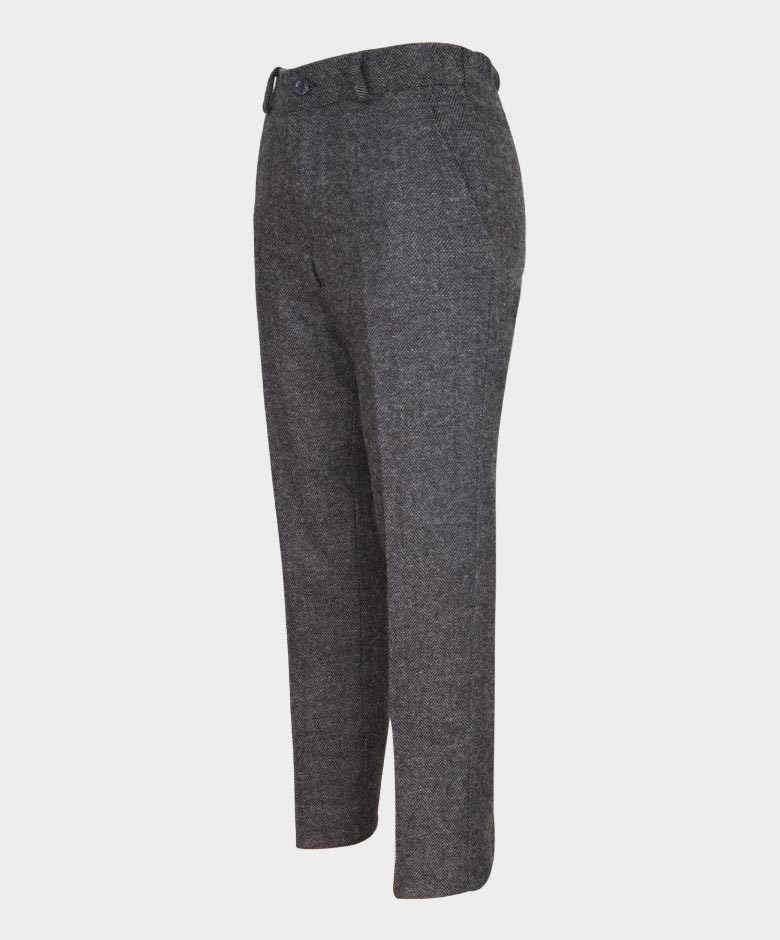 Boys Tailored Fit Herringbone Grey Trousers - GEORGE