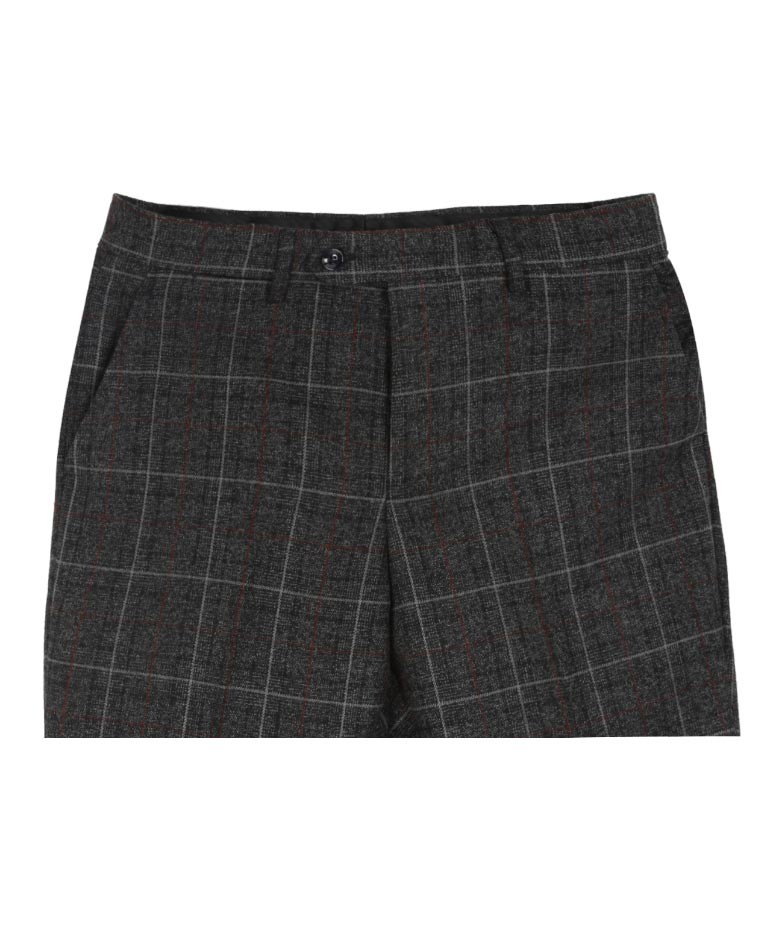 Men's Check Plaid Formal Trousers - HARVEY - Charcoal Grey