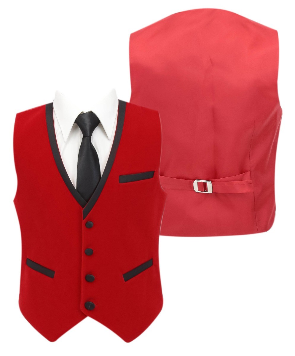 Boys Slim Fit Piping Velvet Tuxedo Suit - LONDON - Red