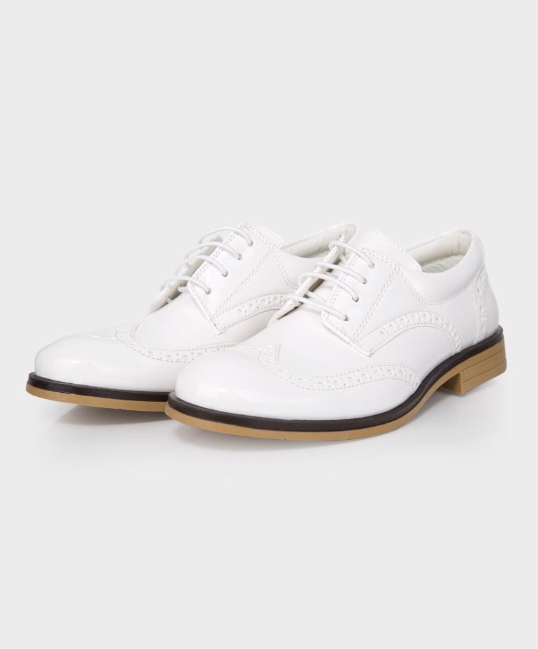 Boys Derby Brogue Lace Up Dress Shoes - White