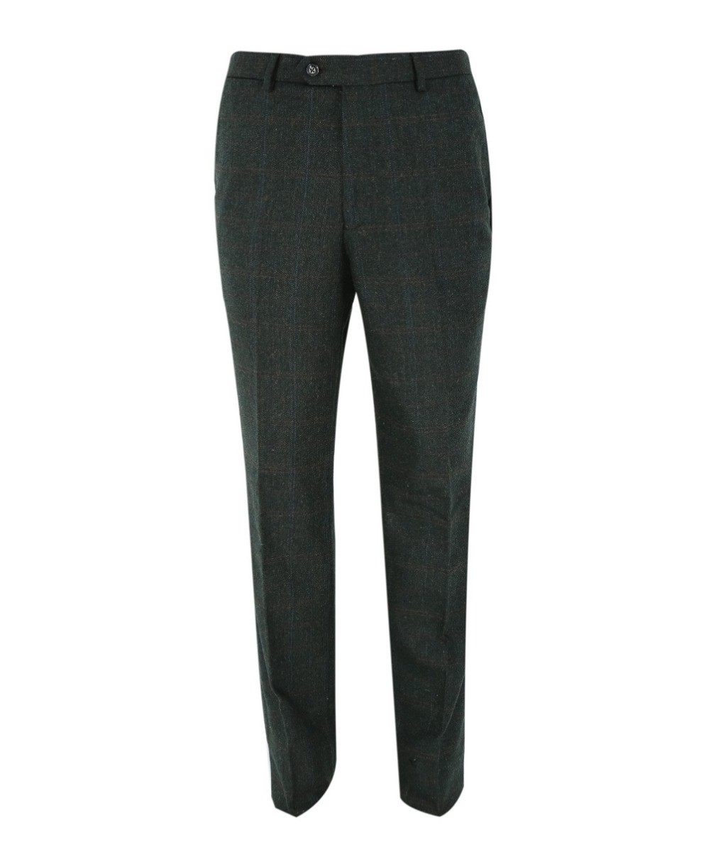 Men's Tweed Check Tailored Fit Trousers - JOSHUA Green