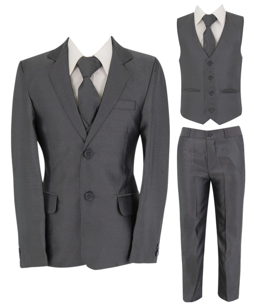 Boys Formal Suit with Patterned Waistcoat and Tie Set - Silver