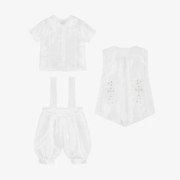 Luxurious Baby Boys White Christening Romper Set - 605