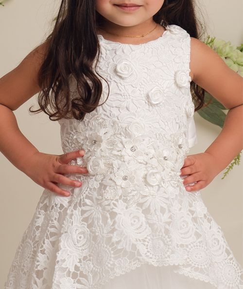 Girls Ivory Flower Lace Overlay Tulle Dress - RUBY