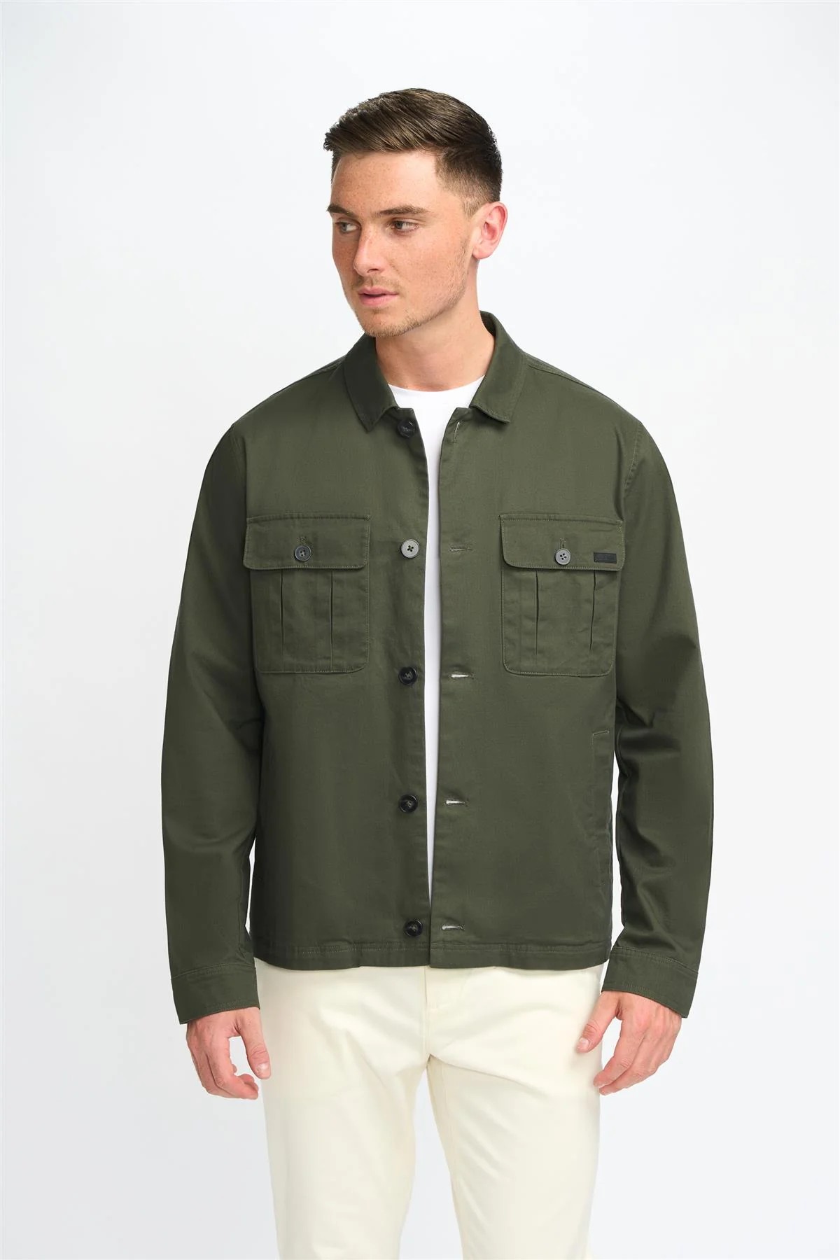 Men’s Regular Fit Cotton Overshirt - Acardi - Olive Green