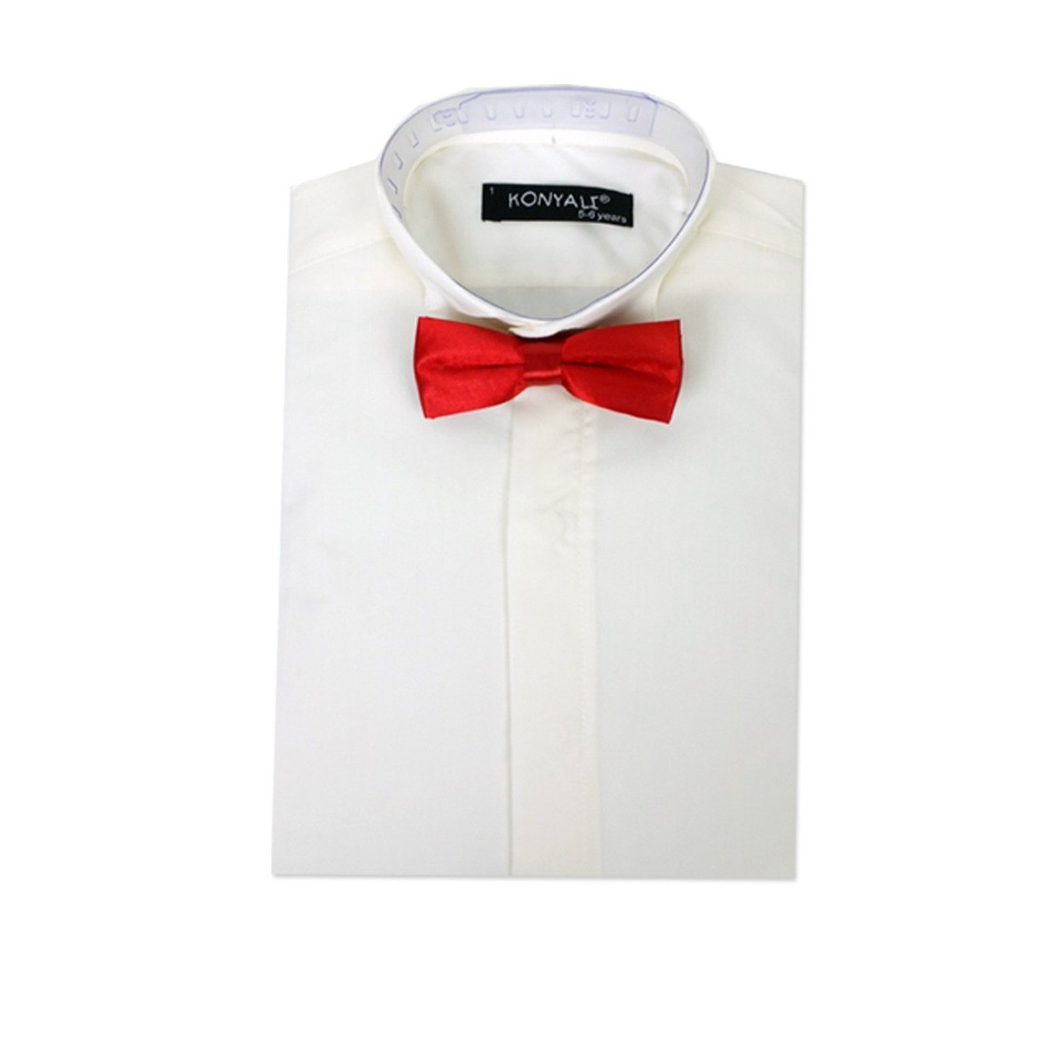 Boys Wing Collar Tuxedo Suit Shirt & Bow Tie Set - Ivory with choice of tie colour