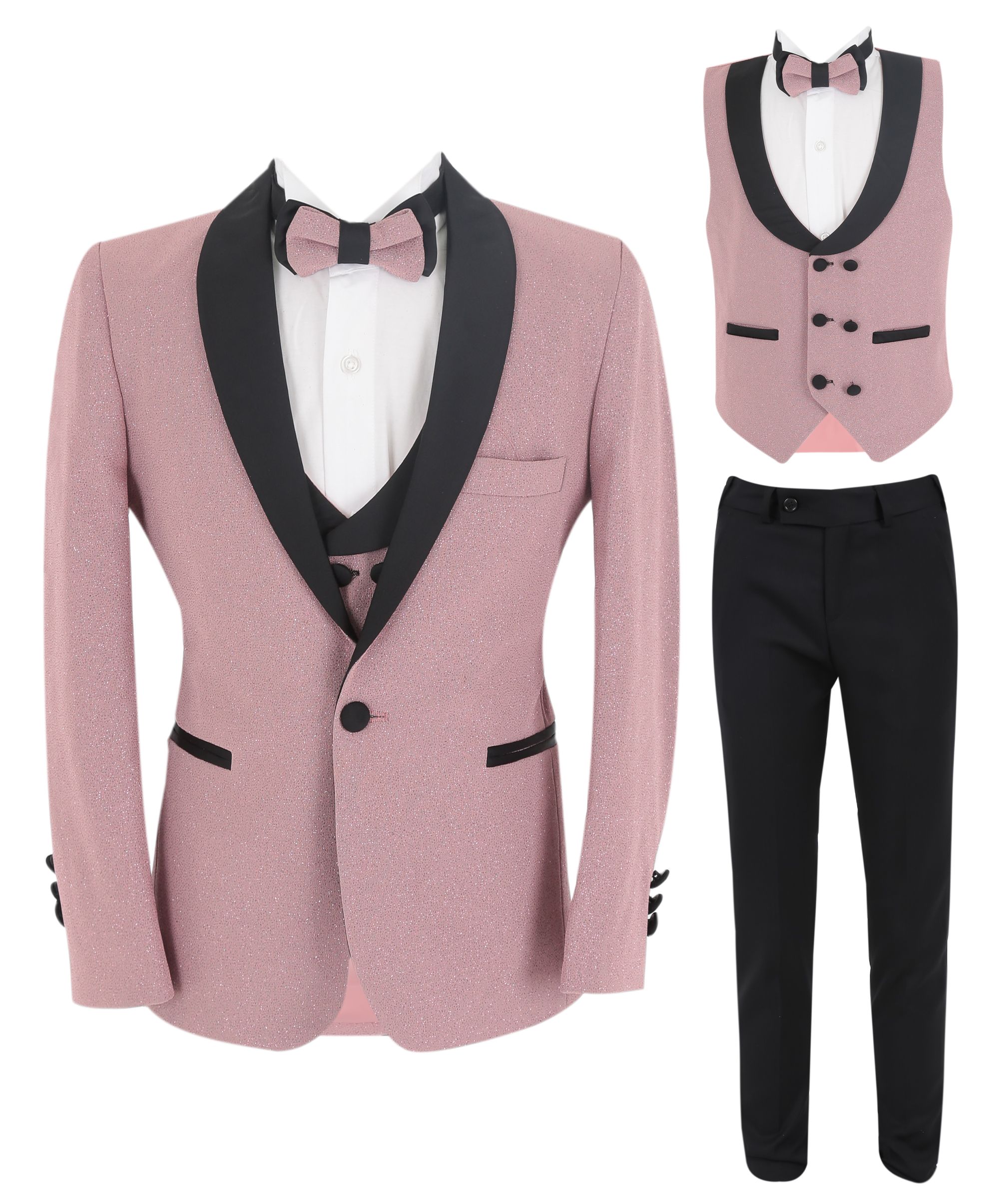 Boys Slim Fit Shimmer Tuxedo Suit  - Blush Pink