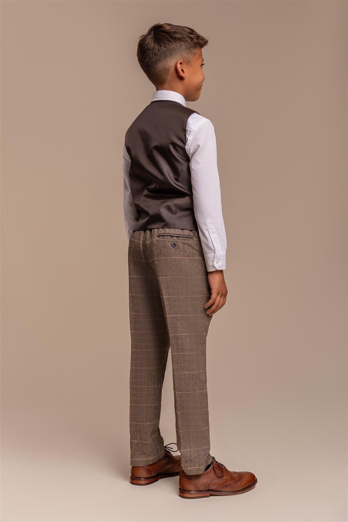 Boys Wool Blend Herringbone Check Suit - ALBERT