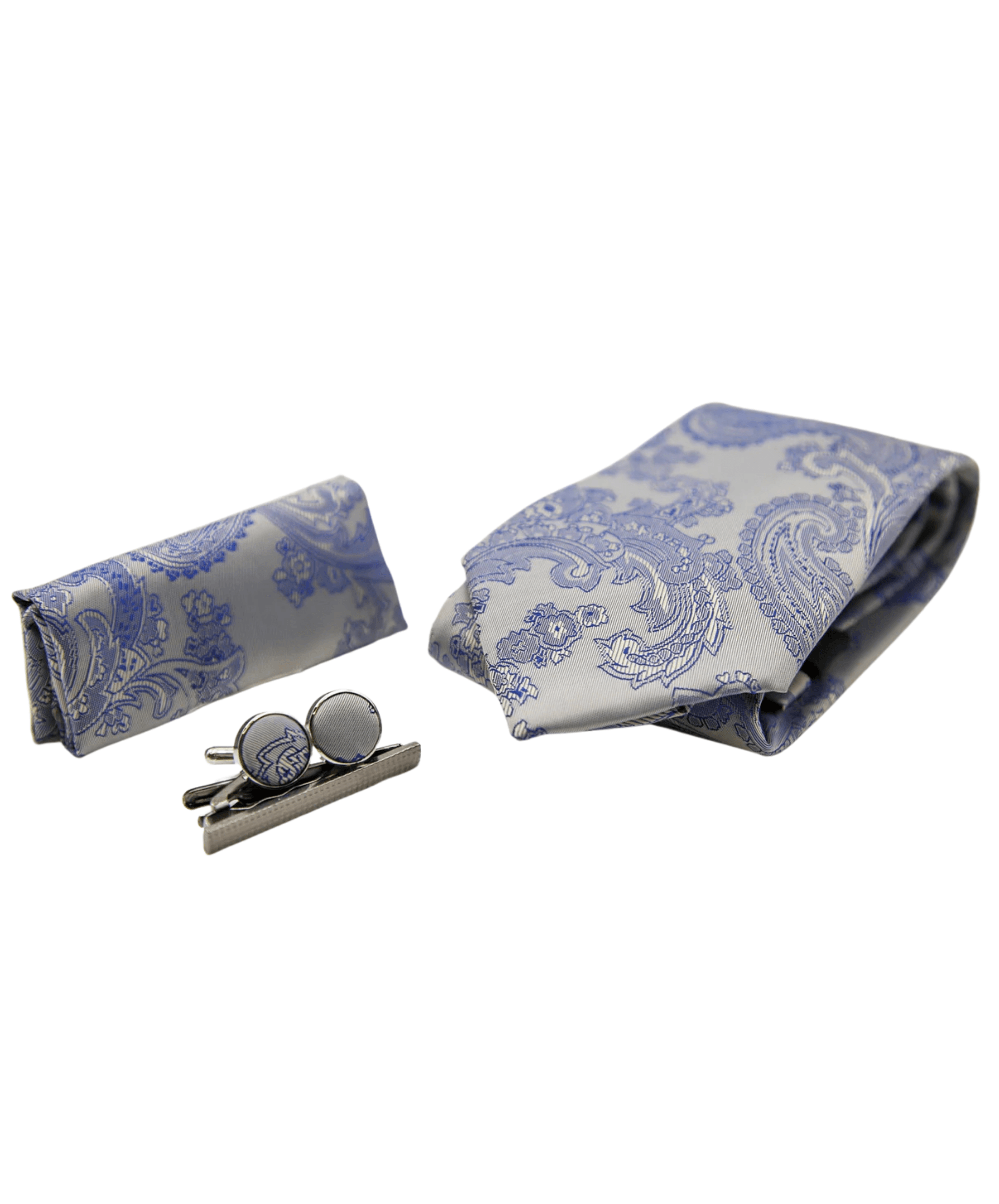 Men's Paisley Tie Cufflink Set - Silver Blue