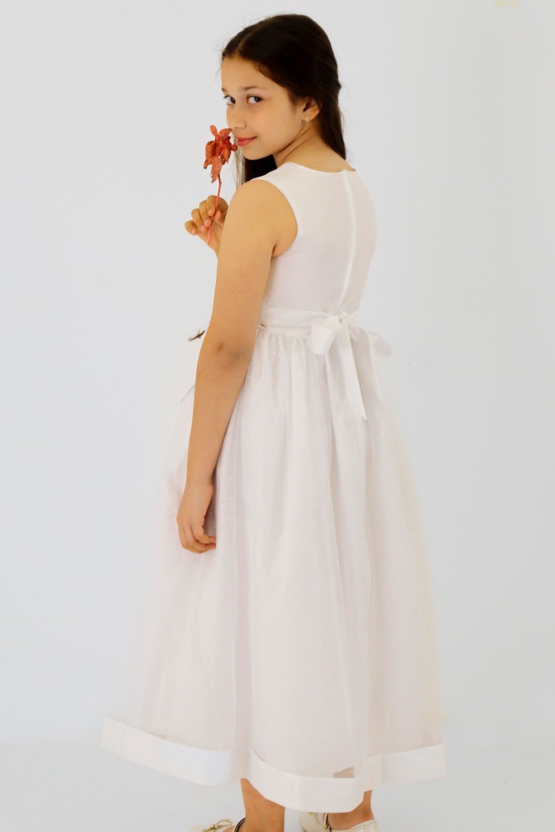 Girls Sleeveless Tulle Communion Dress - Ivory