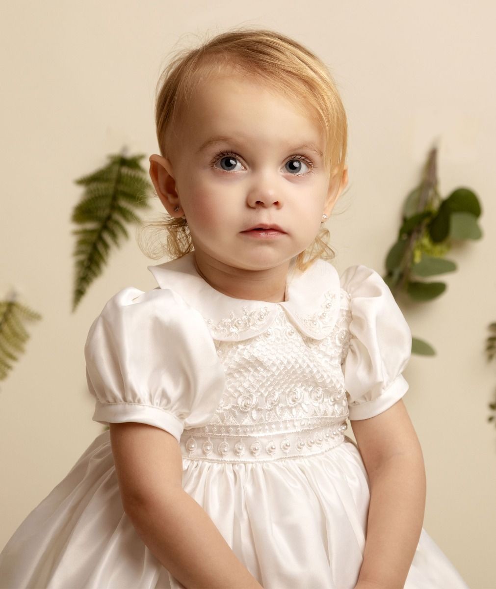 Ivory Satin and Beaded Dress for Girls and Babies – ZELDA