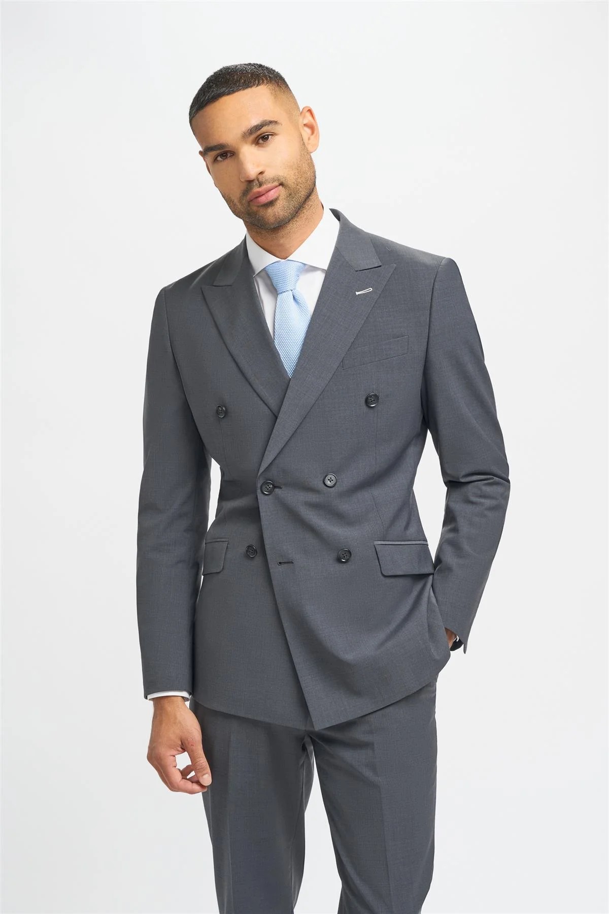 Men’s Grey Blue Puppytooth Suit Jacket – BOND D/B - Charcoal Grey