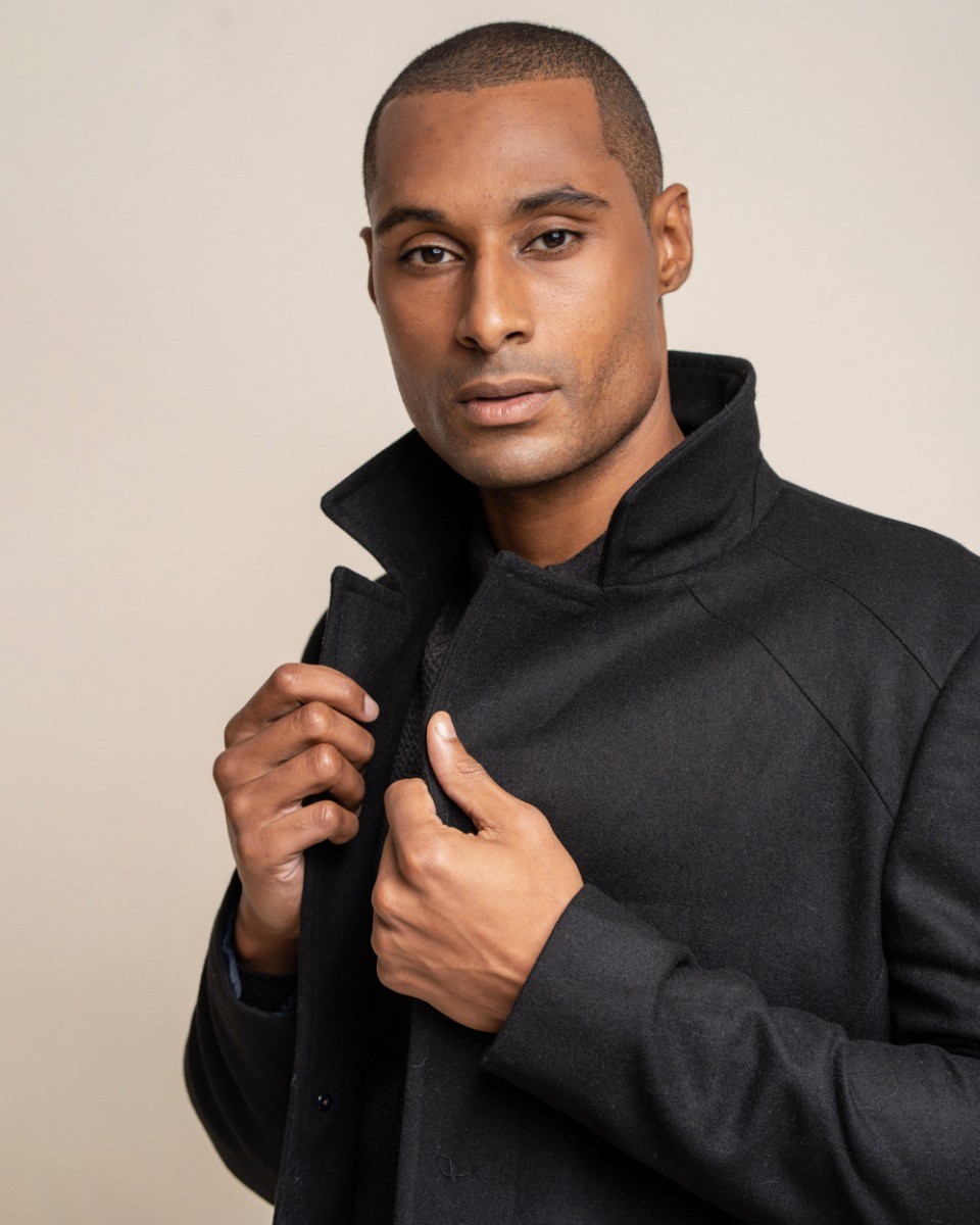 Men's Wool Blend Mid-length Coat - NELSON - Black