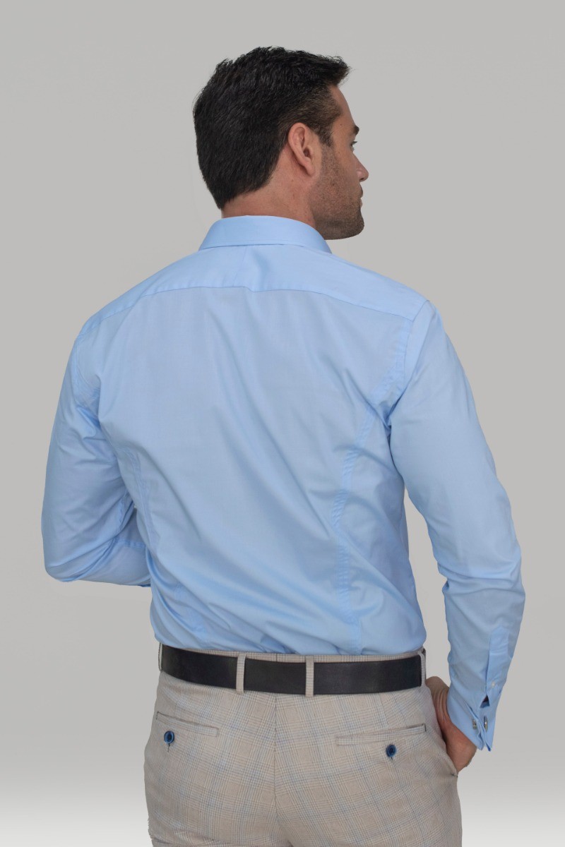 Men's Cotton Slim Fit Shirt with Cufflinks - ROSSI - Sky Blue