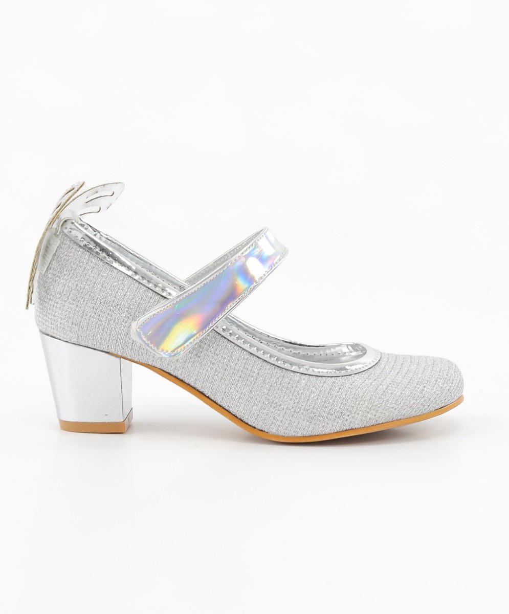 Girls Block Heel Sparkly Mary Jane Shoes - Silver