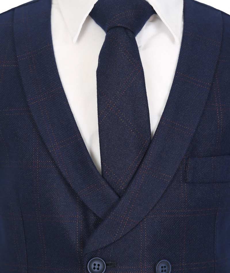 Men's and Boys Tweed Check Waistcoat Set - Navy Blue