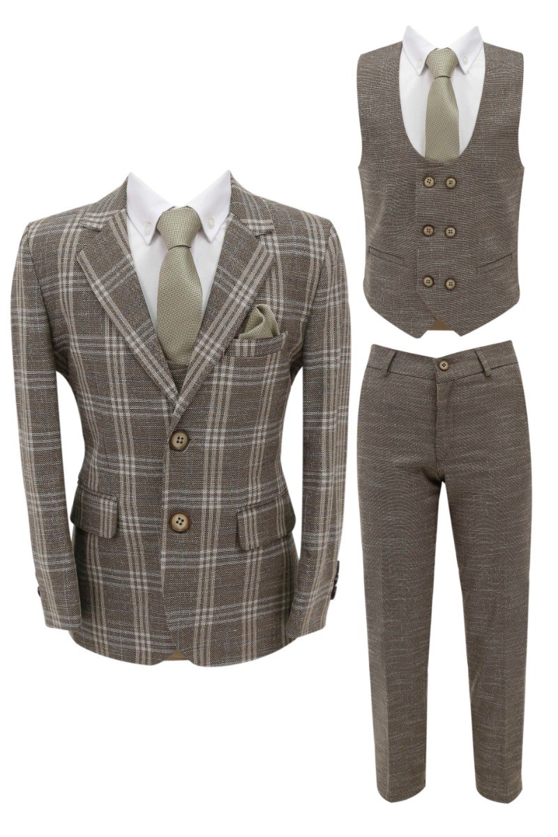 Boys 7 Pieces Check Plaid Suit Set