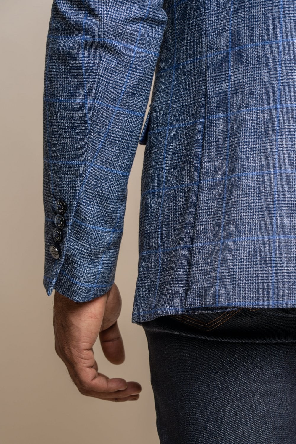 Men's Check Slim Fit Blue Suit Jacket - PHANTOM