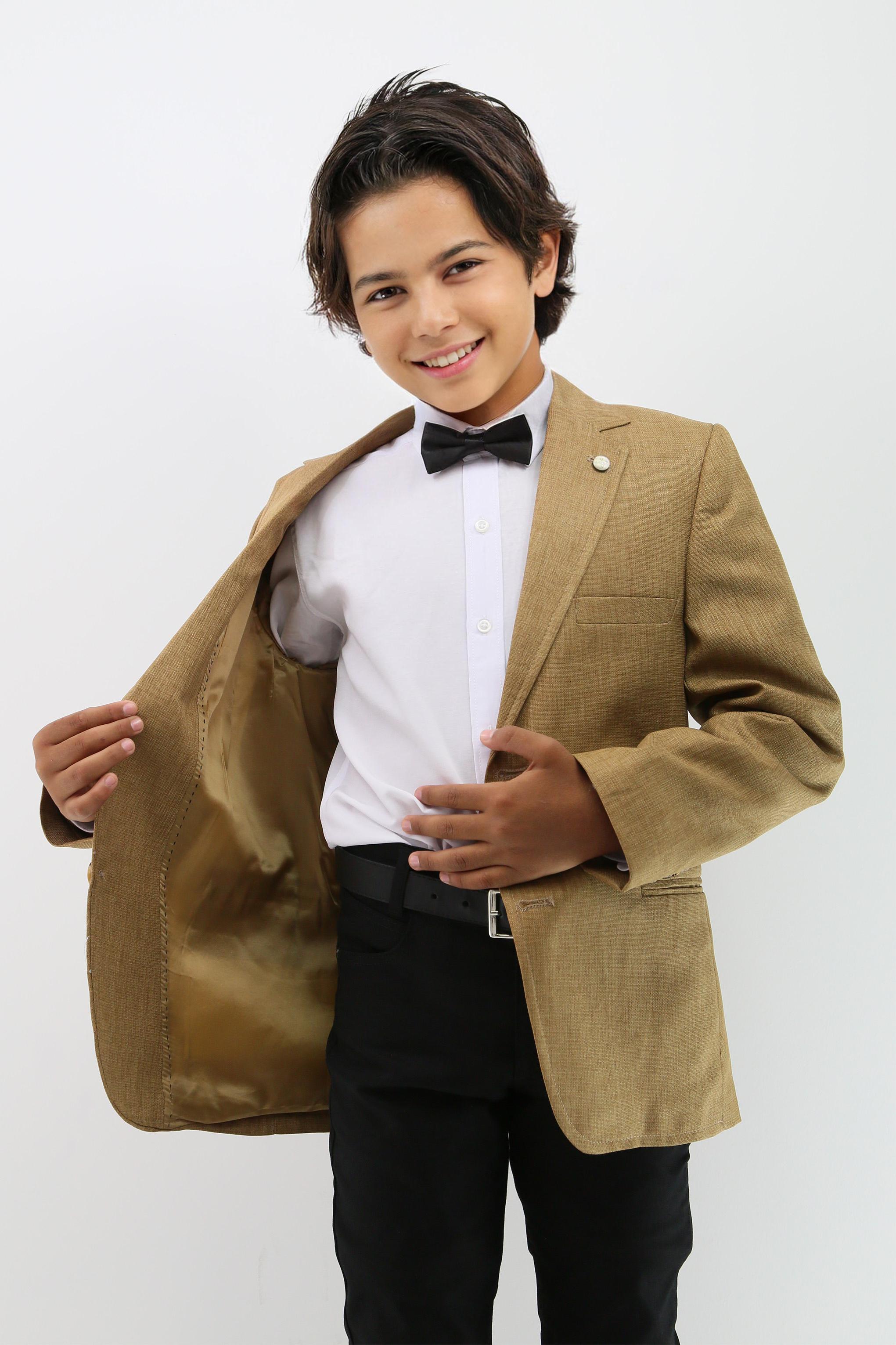 Boys' Formal Tan Brown Textured Blazer Jacket