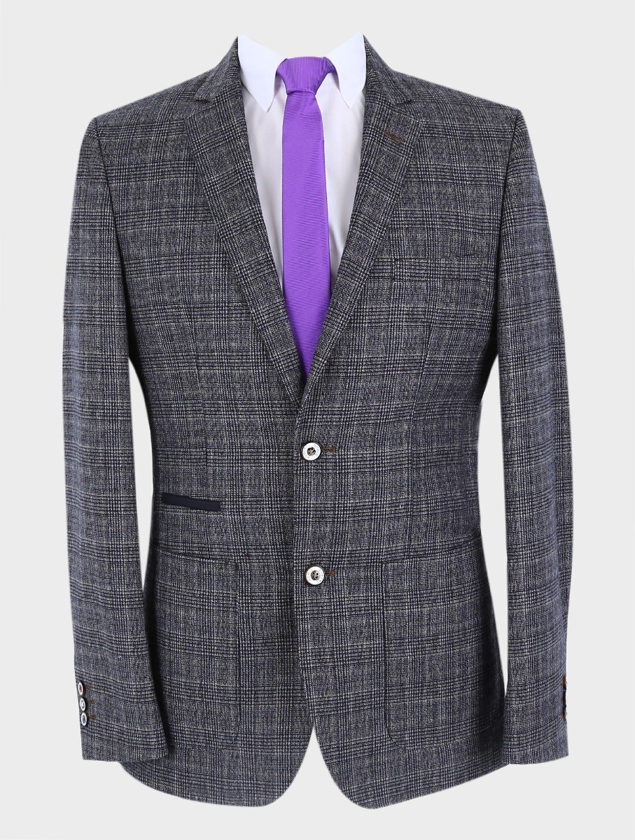 Men's Tweed Check Slim Fit Grey Blazer- COSTELLO